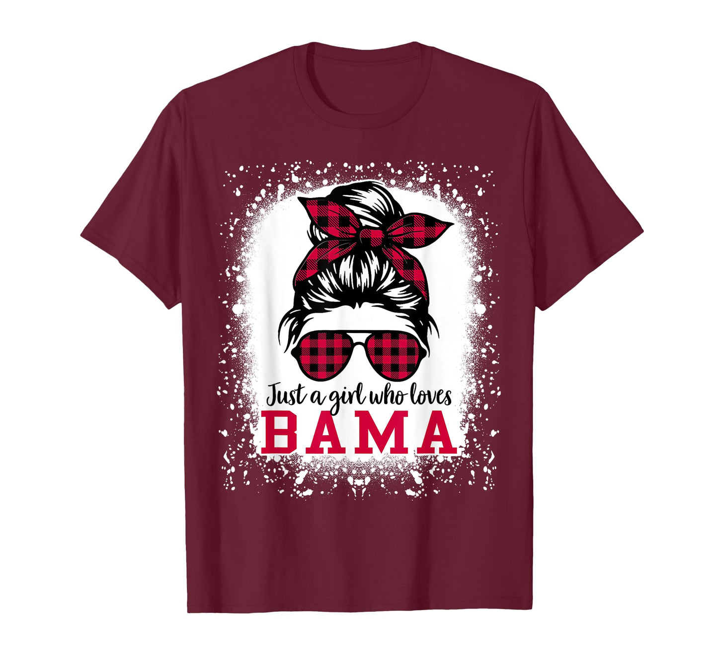 BAMA ALABAMA Women Girls Messy Bun Hair, Alabama State Pride T-Shirt