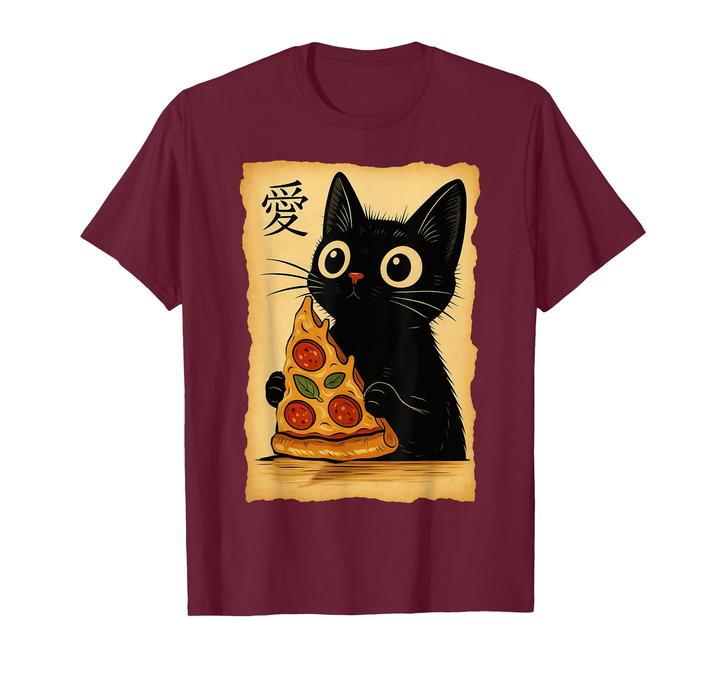 Japanese Kawaii Anime Cat Pizza Aesthetic Cat Eating Pizza T-Shirt