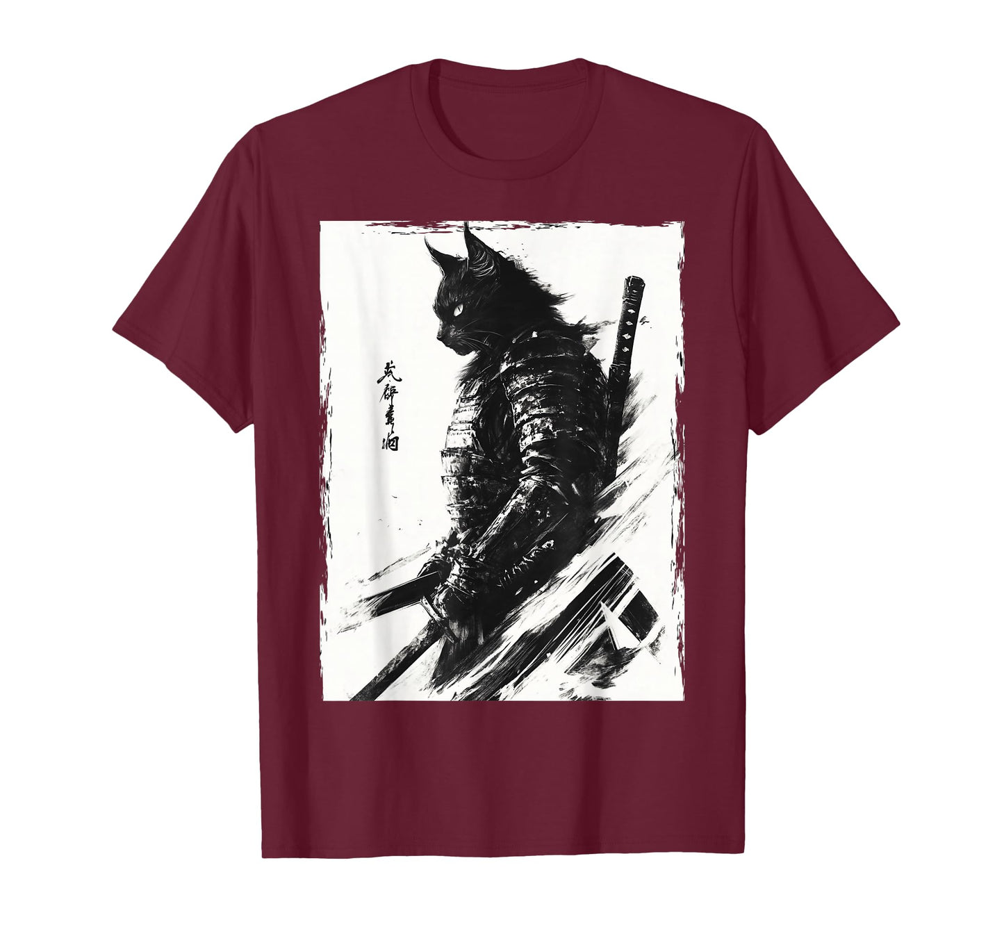 Samurai Warrior Cat Graphic Tee Vintage Japanese Art Anime T-Shirt