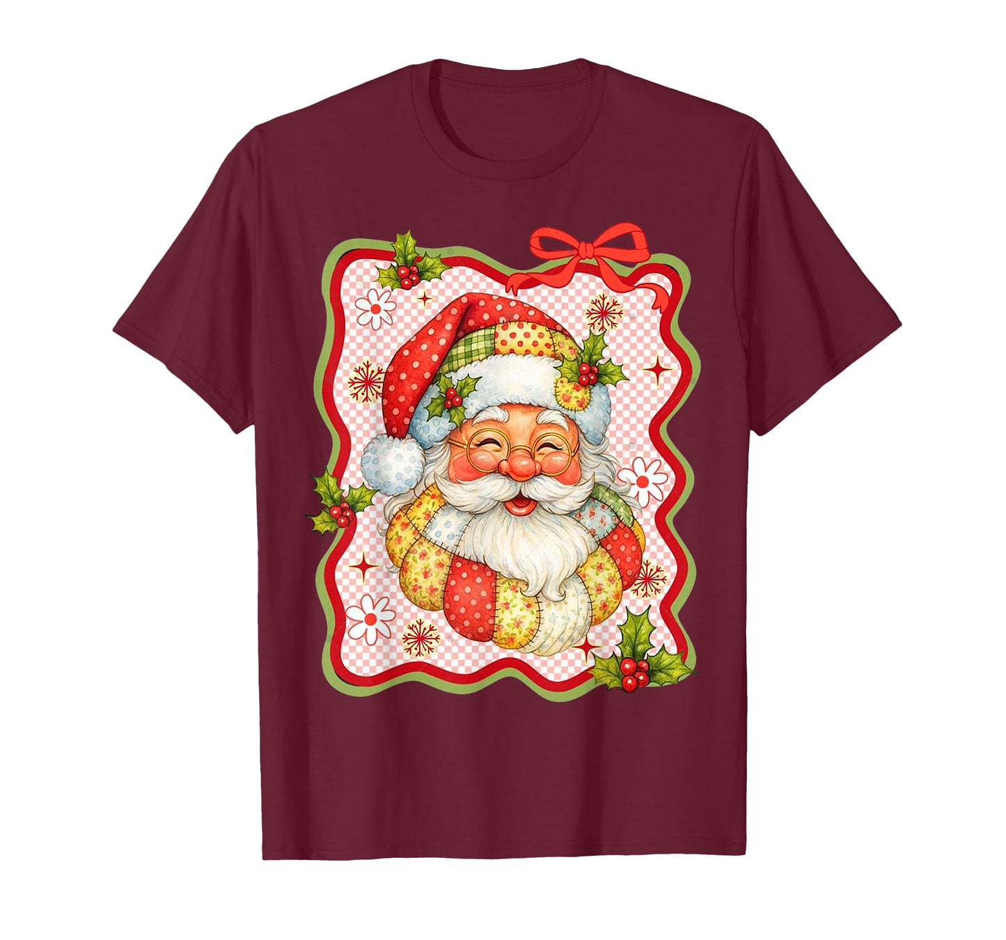 Patchwork Santa Claus Retro Christmas Funny Mens Womans Kids T-Shirt