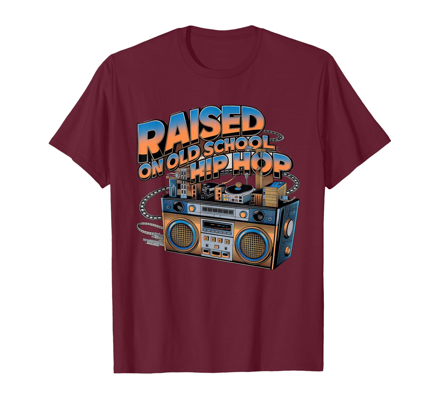 RAISED ON OLD SCHOOL HIP HOP Tshirt Cassette Graffiti Rap T-Shirt