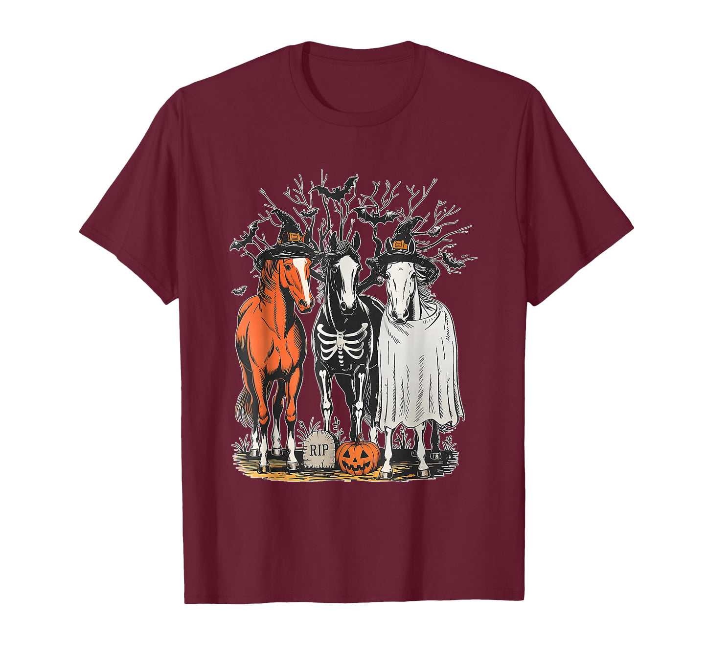 Retro Halloween Horse Skeleton Witch Spooky Horse Lover T-Shirt