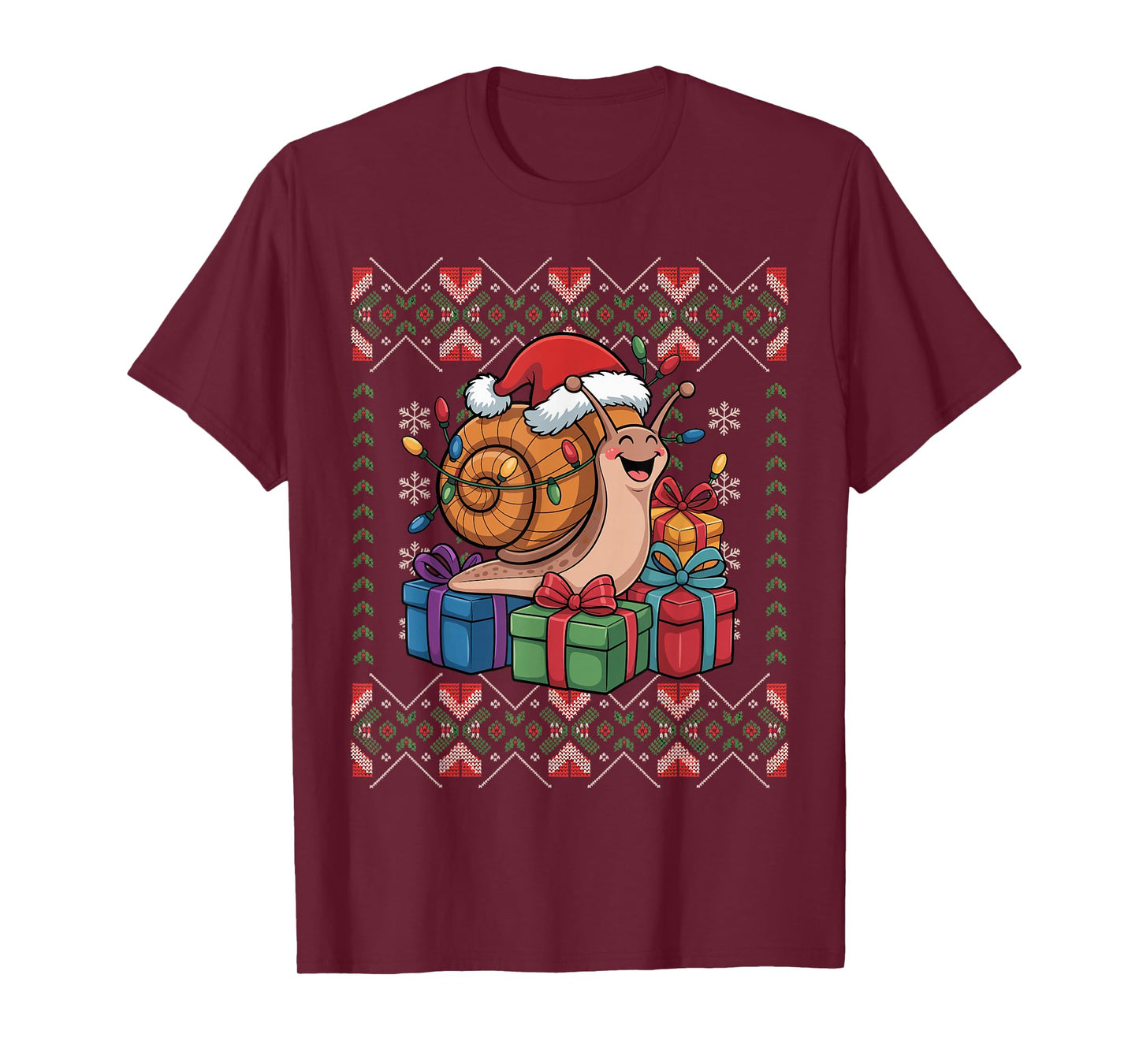 Santa Snail Christmas Ugly Sweater Funny Holiday Pajamas T-Shirt