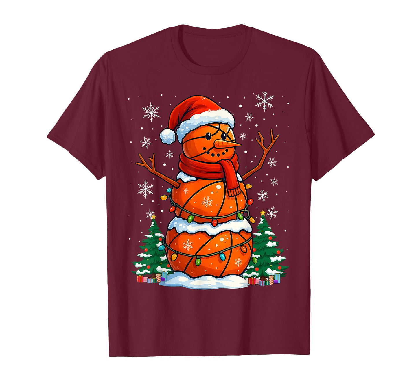 Christmas Basketball Snowman Holiday Sports Xmas Pajamas T-Shirt