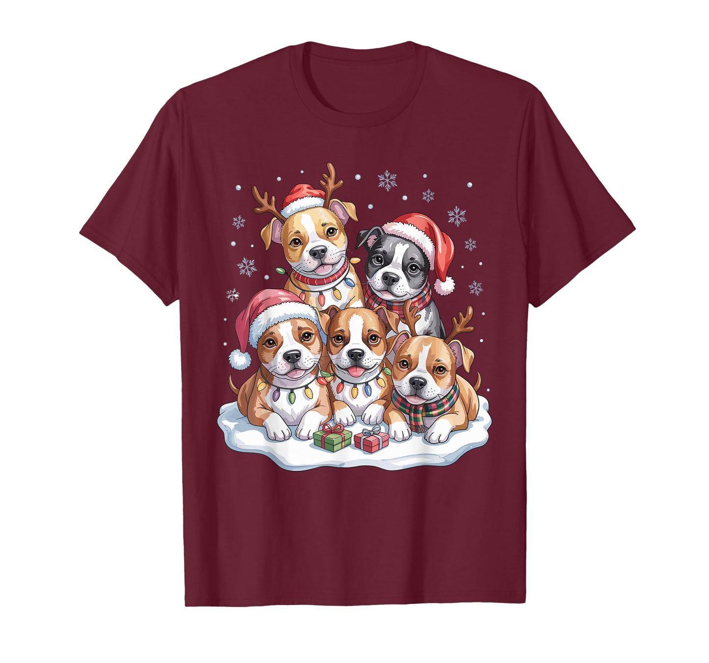 American Staffordshire Christmas Puppies Dog Lovers Holiday T-Shirt