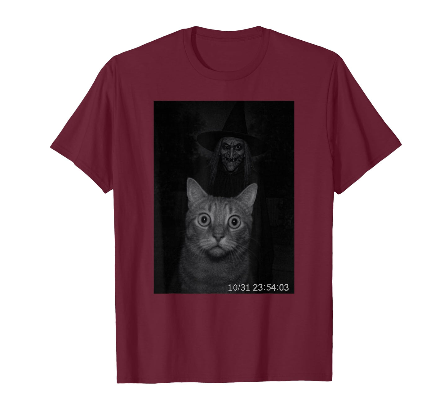 Funny Cat On Security Camera with Witch Halloween T-Shirt