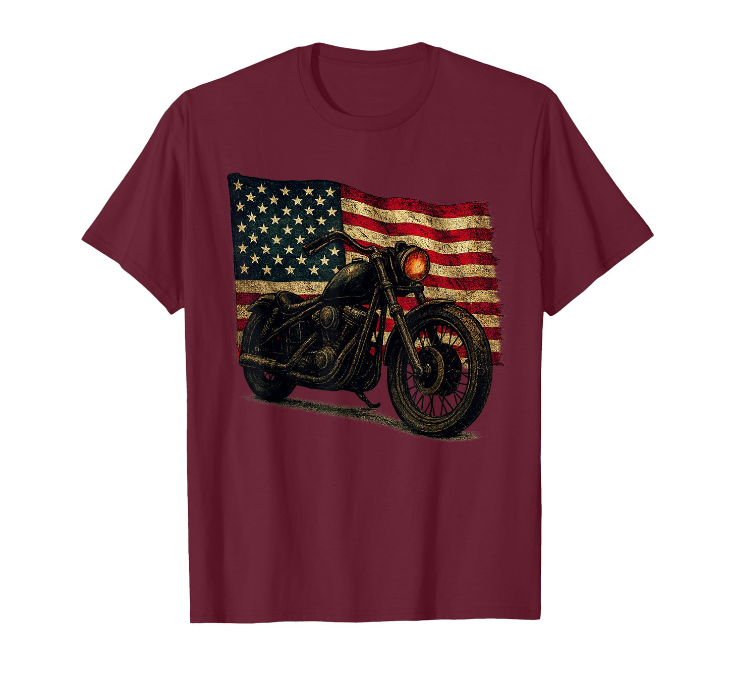 Vintage USA Flag Motorcycle American Biker Retro Distressed T-Shirt