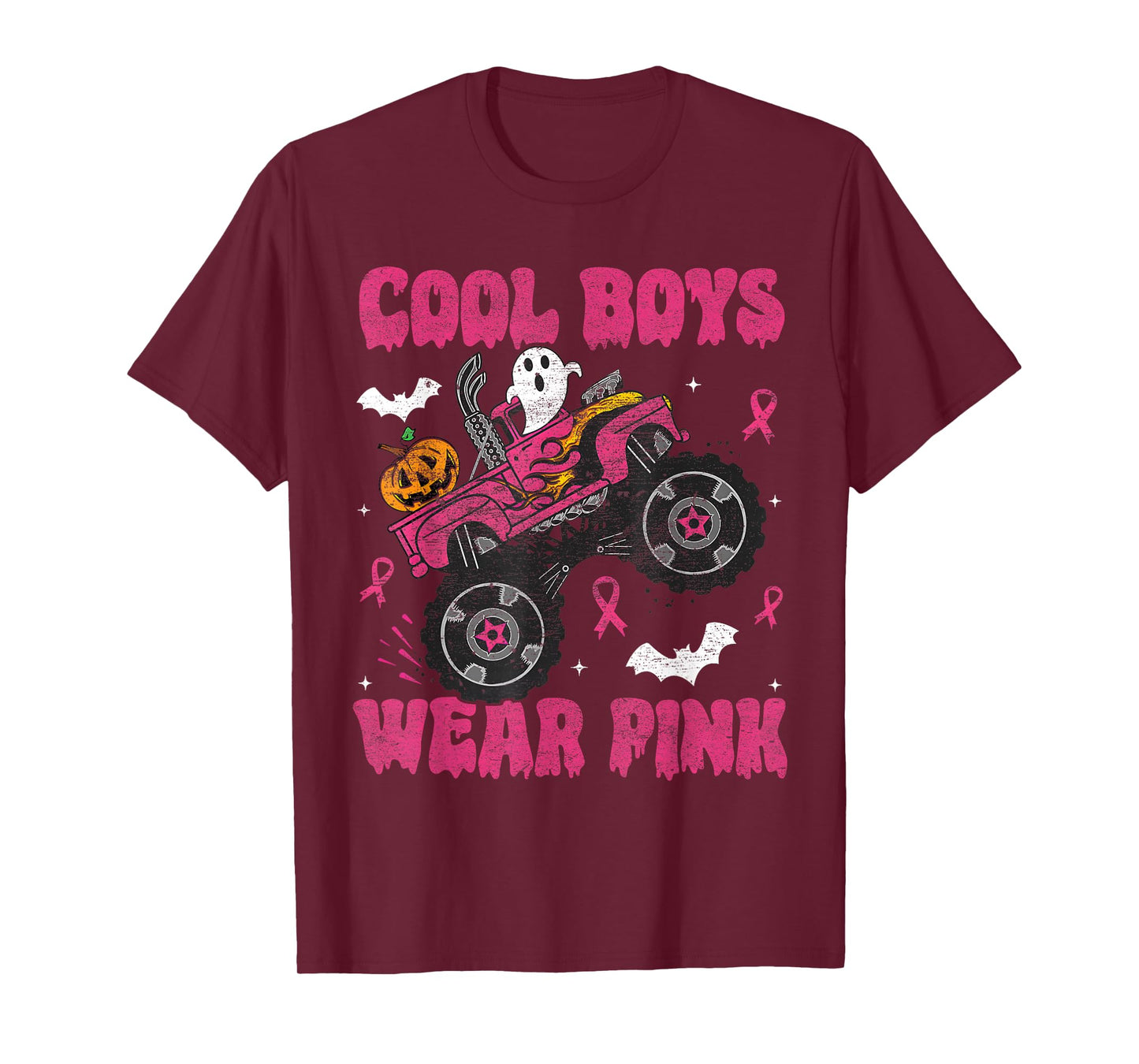 Cool Boys Wear Pink Monster Truck Halloween Breast Cancer T-Shirt