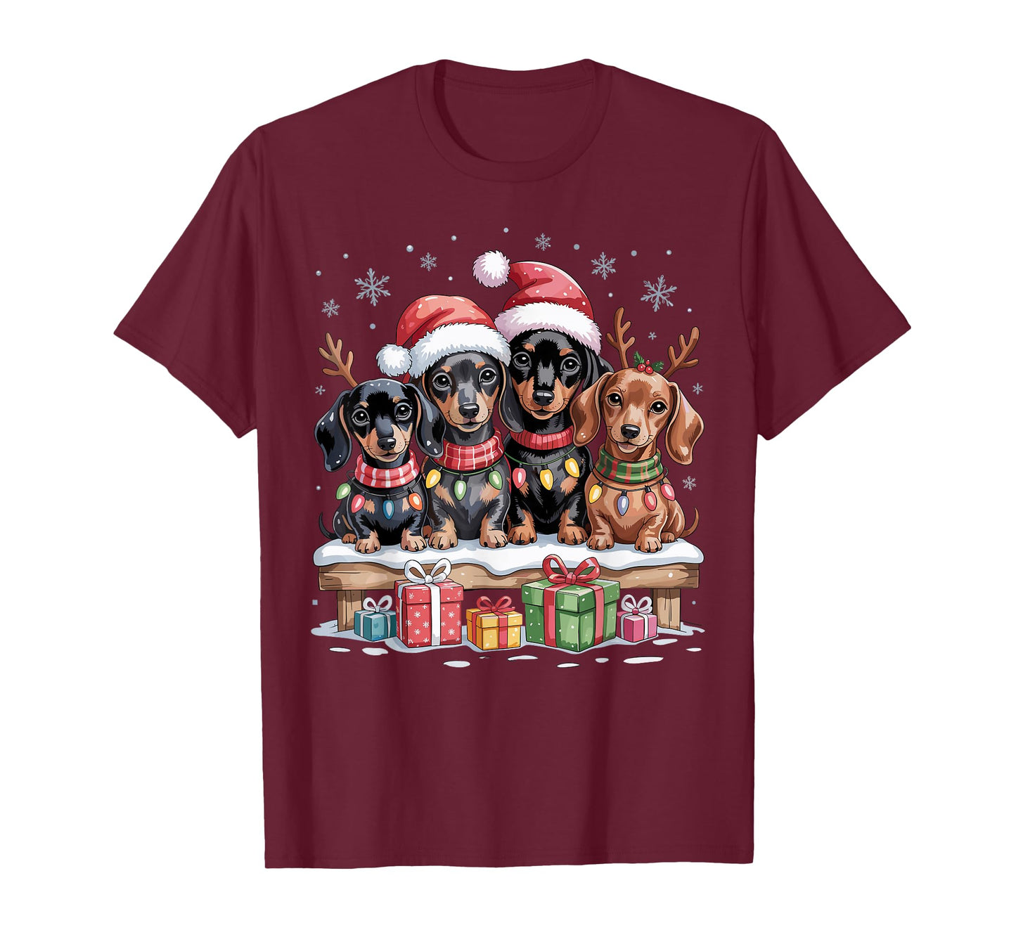 Cute Dachshund Christmas Puppies Dog Lovers Holiday Pajama T-Shirt