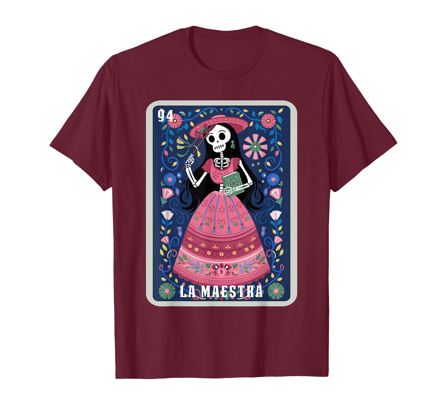 La Maestra Halloween Mexican Bingo Card Teacher Lottery Card T-Shirt