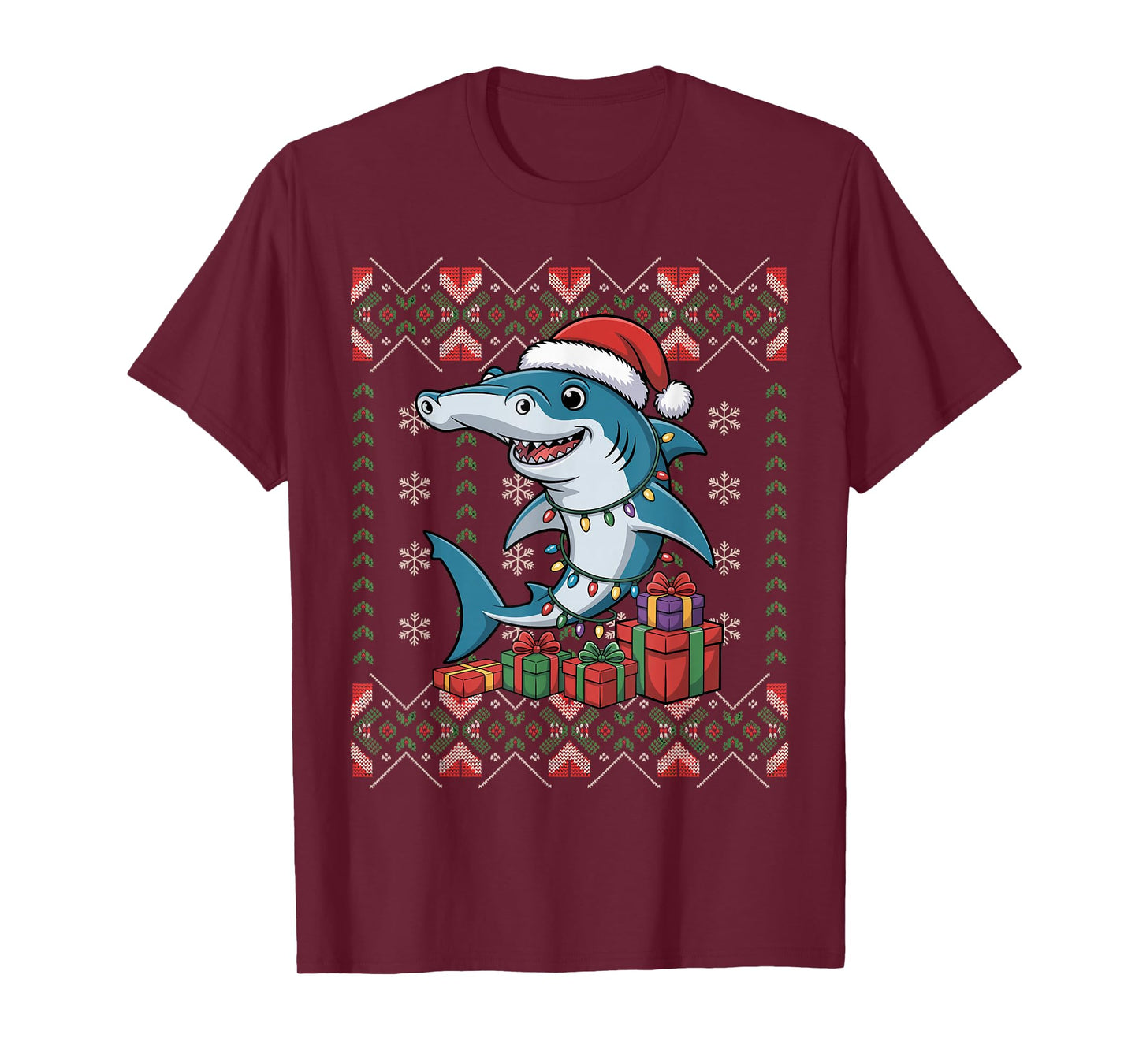 Santa Hammerhead Shark Christmas Ugly Sweater Funny Holiday T-Shirt