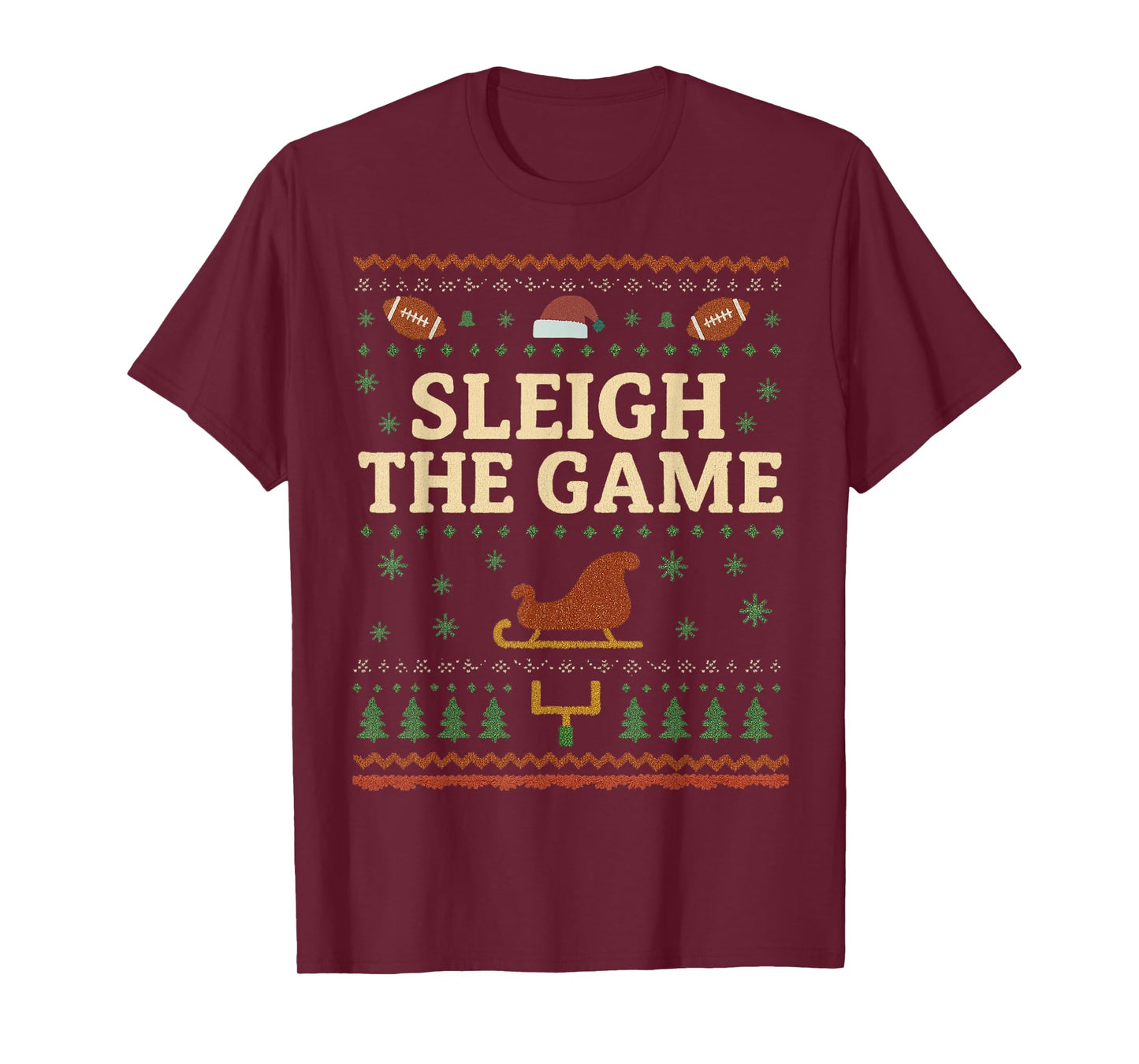 Sleigh The Game American Football Xmas Holiday T-Shirt