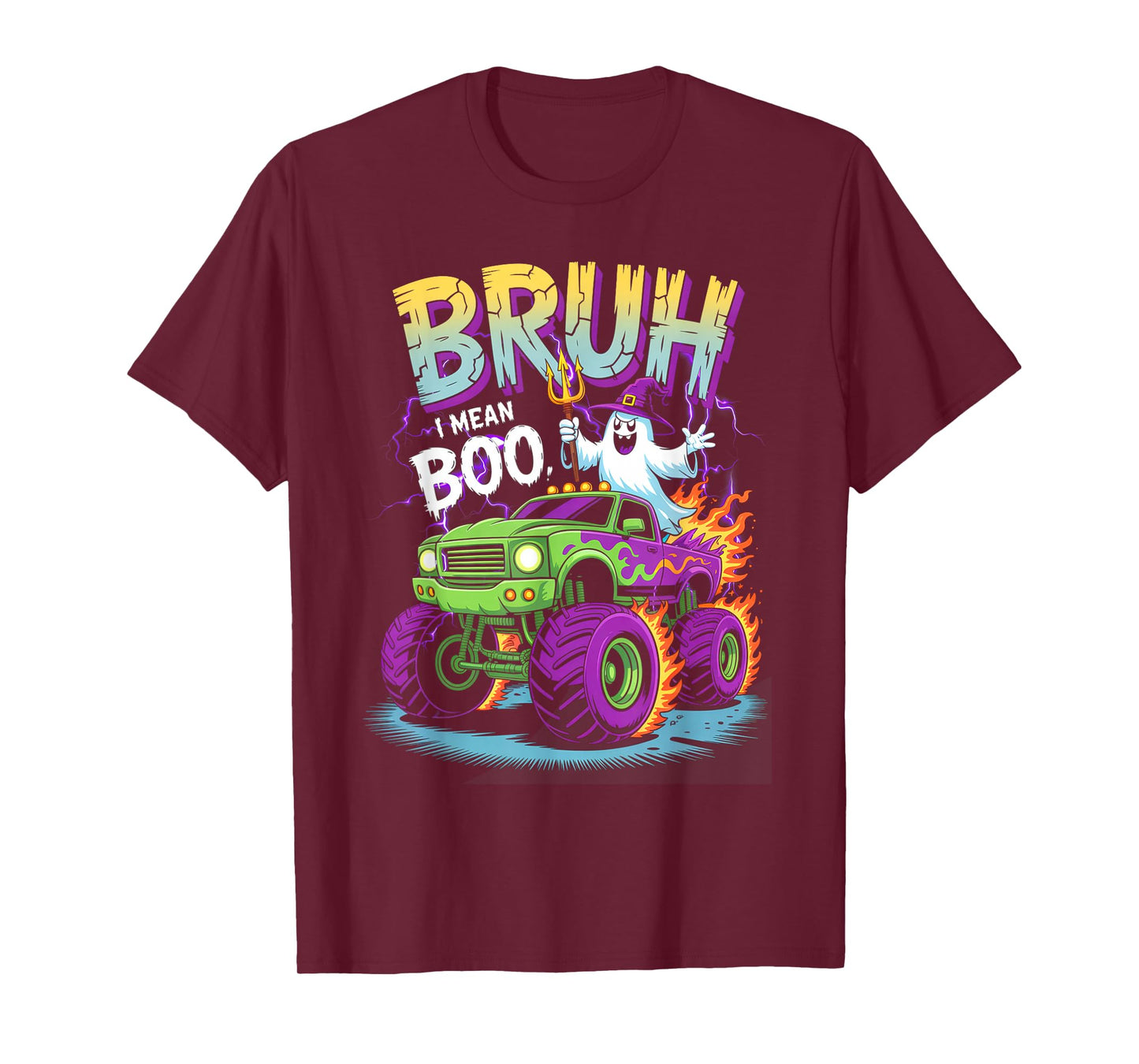 Bruh I Mean Boo Funny Ghost Halloween Monster Truck T-Shirt