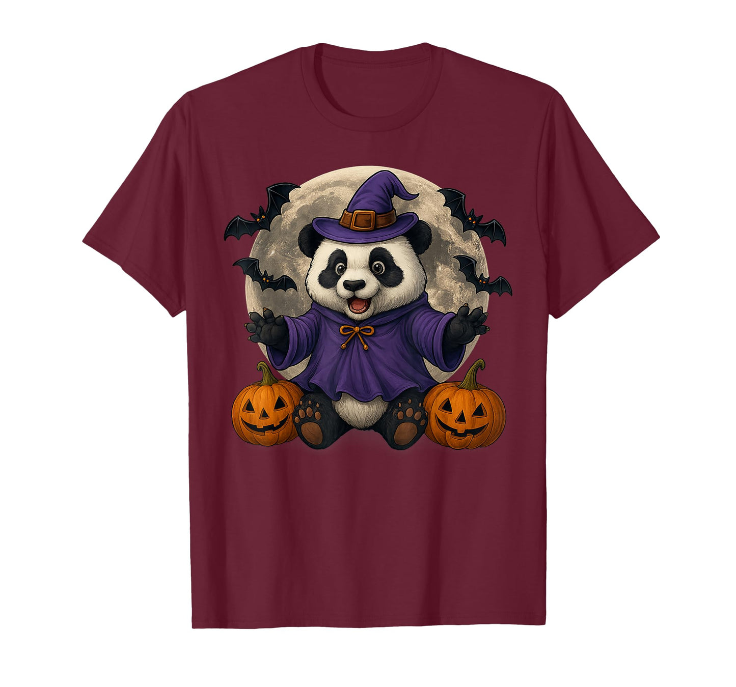 Panda Pumpkin Hat Witch Funny Halloween Boys Girls Kids T-Shirt