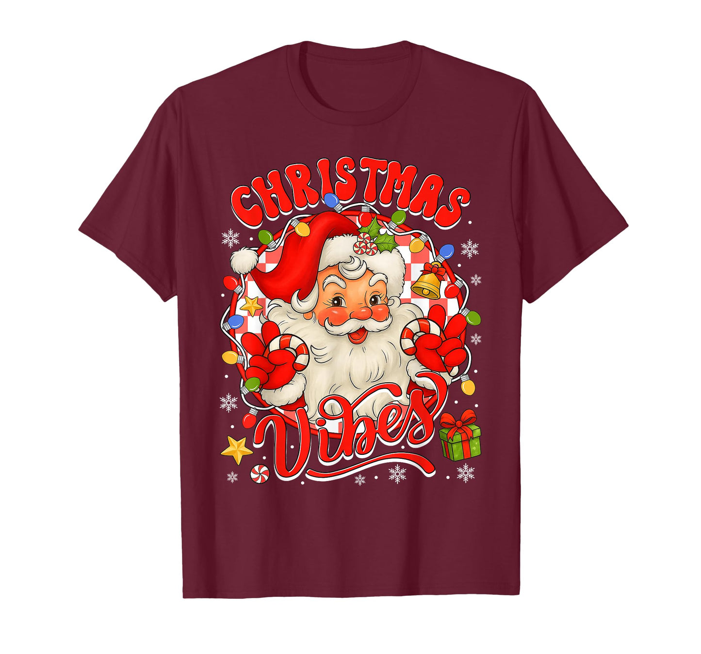 Vintage Santa Claus Christmas Vibes Pajamas Xmas Women Girls T-Shirt