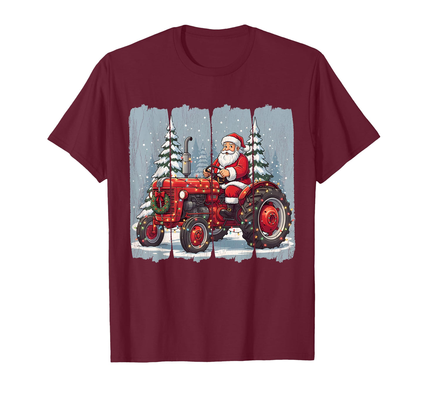 Santa Claus Tractor Christmas Farmer Brushstroke Retro T-Shirt