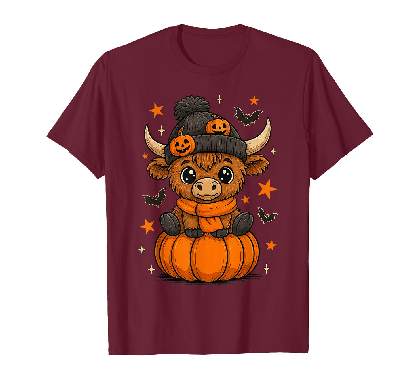 Retro Halloween Highland Cow Pumpkin Fall Cow Thanksgiving T-Shirt
