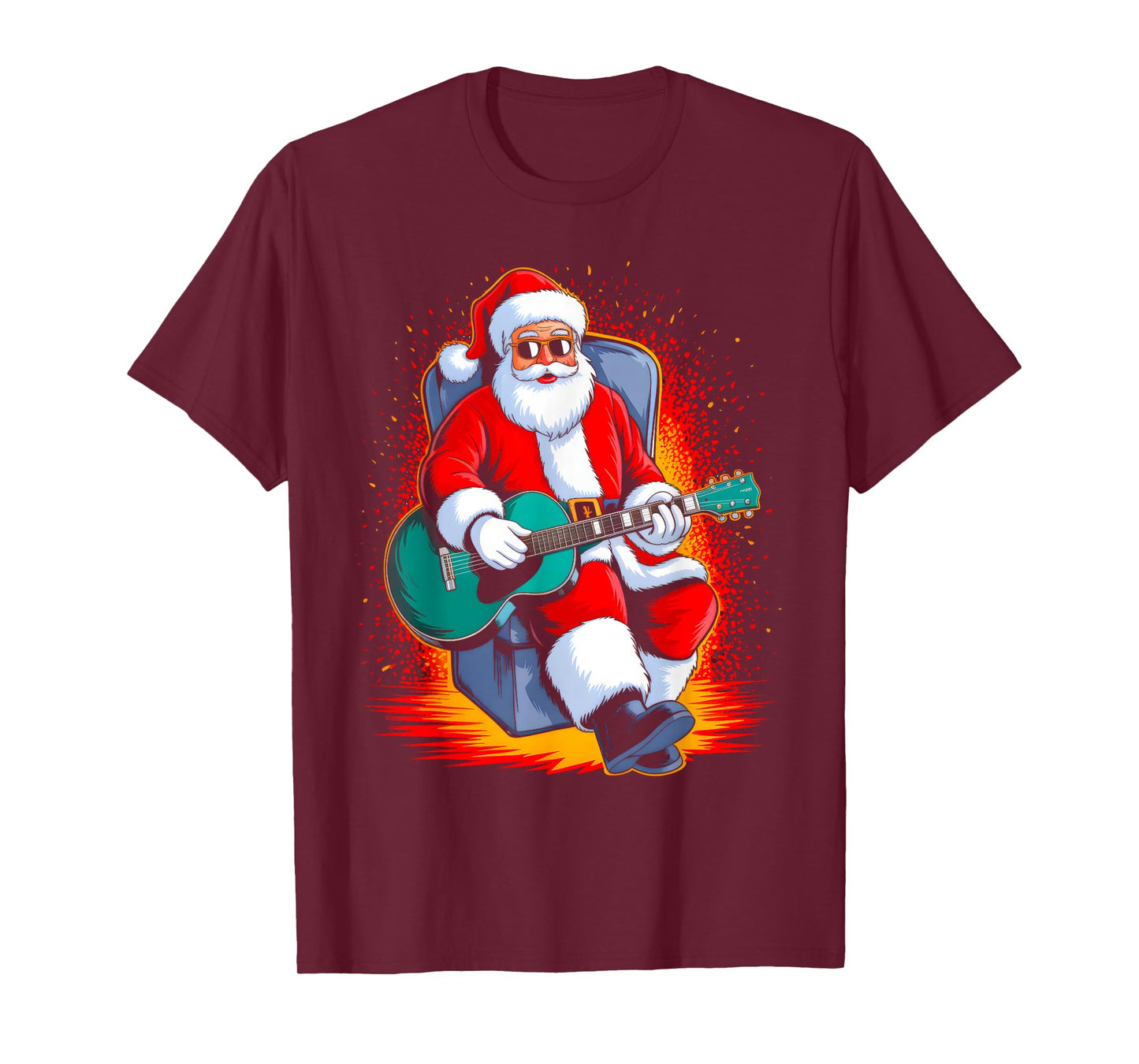 Guitar Classic Santa Playing Drums Funny Christmas Xmas T-Shirt