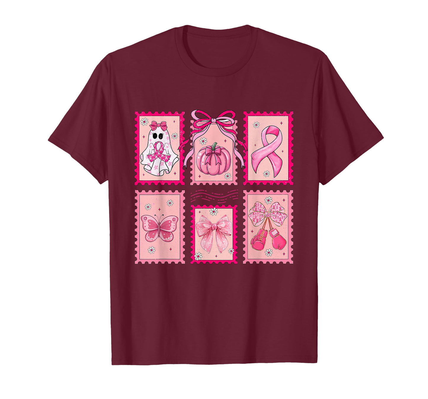 Coquette Floral Ghost Halloween Breast Cancer Awareness T-Shirt