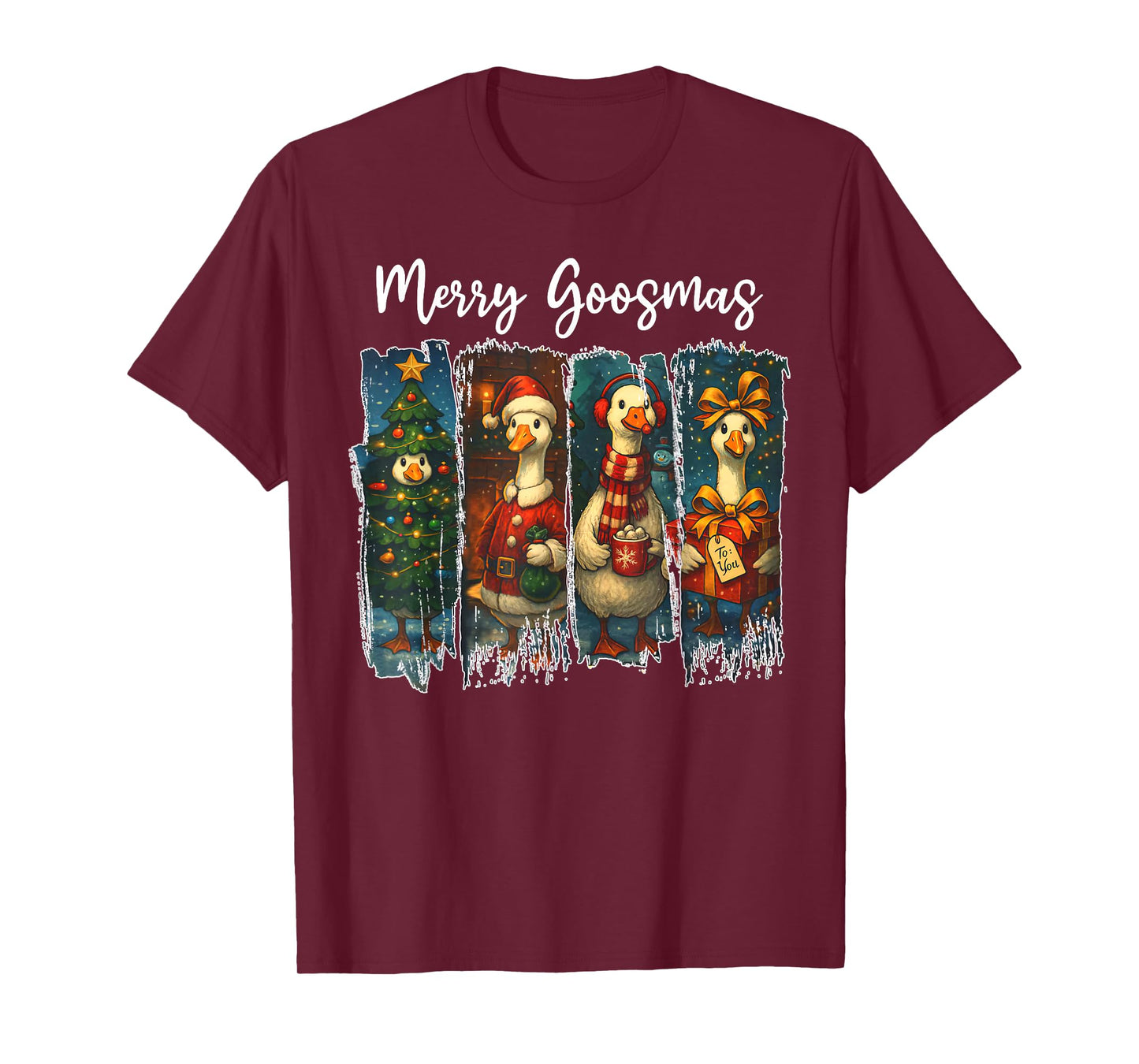 Funny Retro Merry Goosemas Christmas Silly Goose Xmas Lights T-Shirt