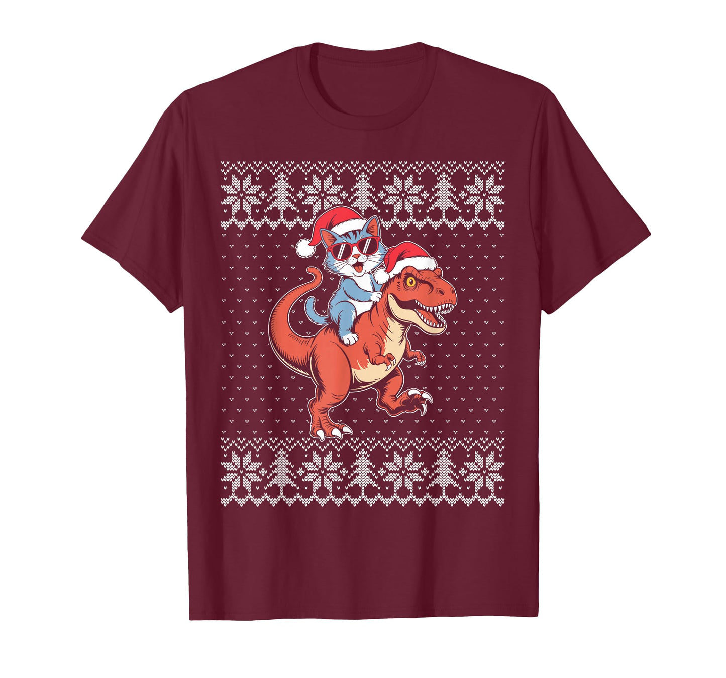 Cat Riding t rex Dinosaur Ugly Sweater, Cool cat Sunglasses T-Shirt