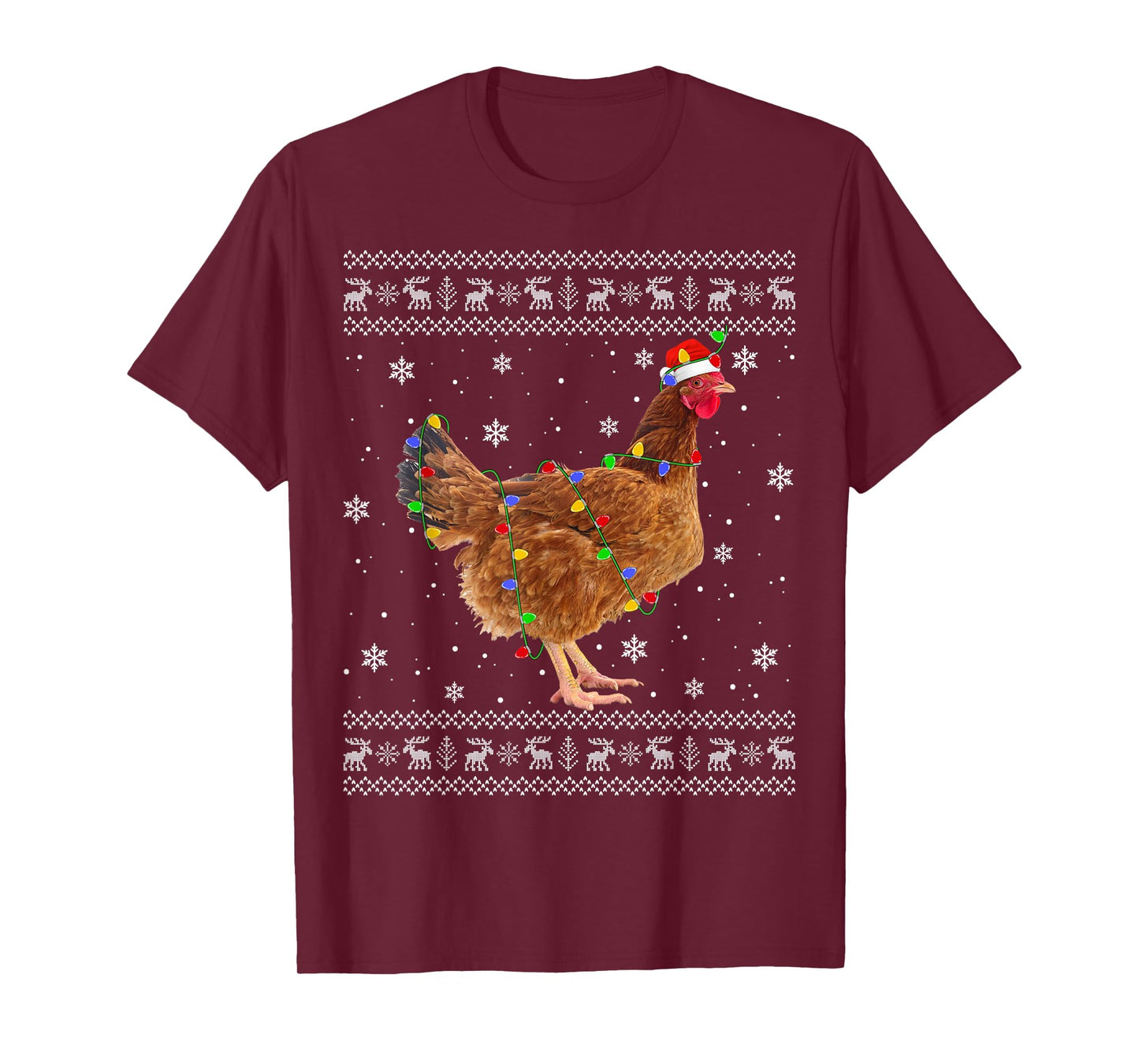 Chicken Christmas Sweaters Ugly Xmas Lights Santa Chicken T-Shirt