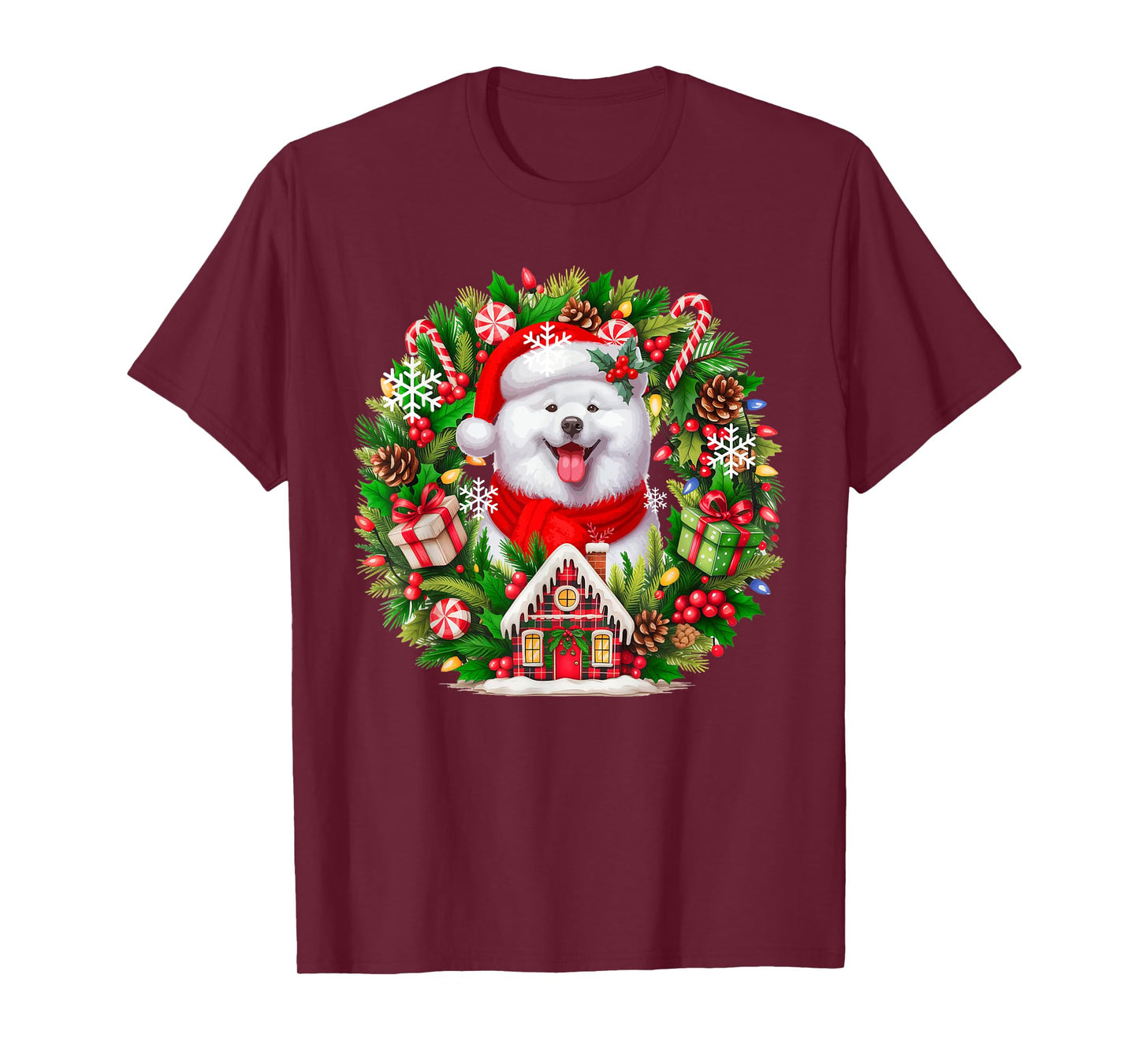 Santa Samoyed Christmas Floral Circle Matching Owner Kids T-Shirt