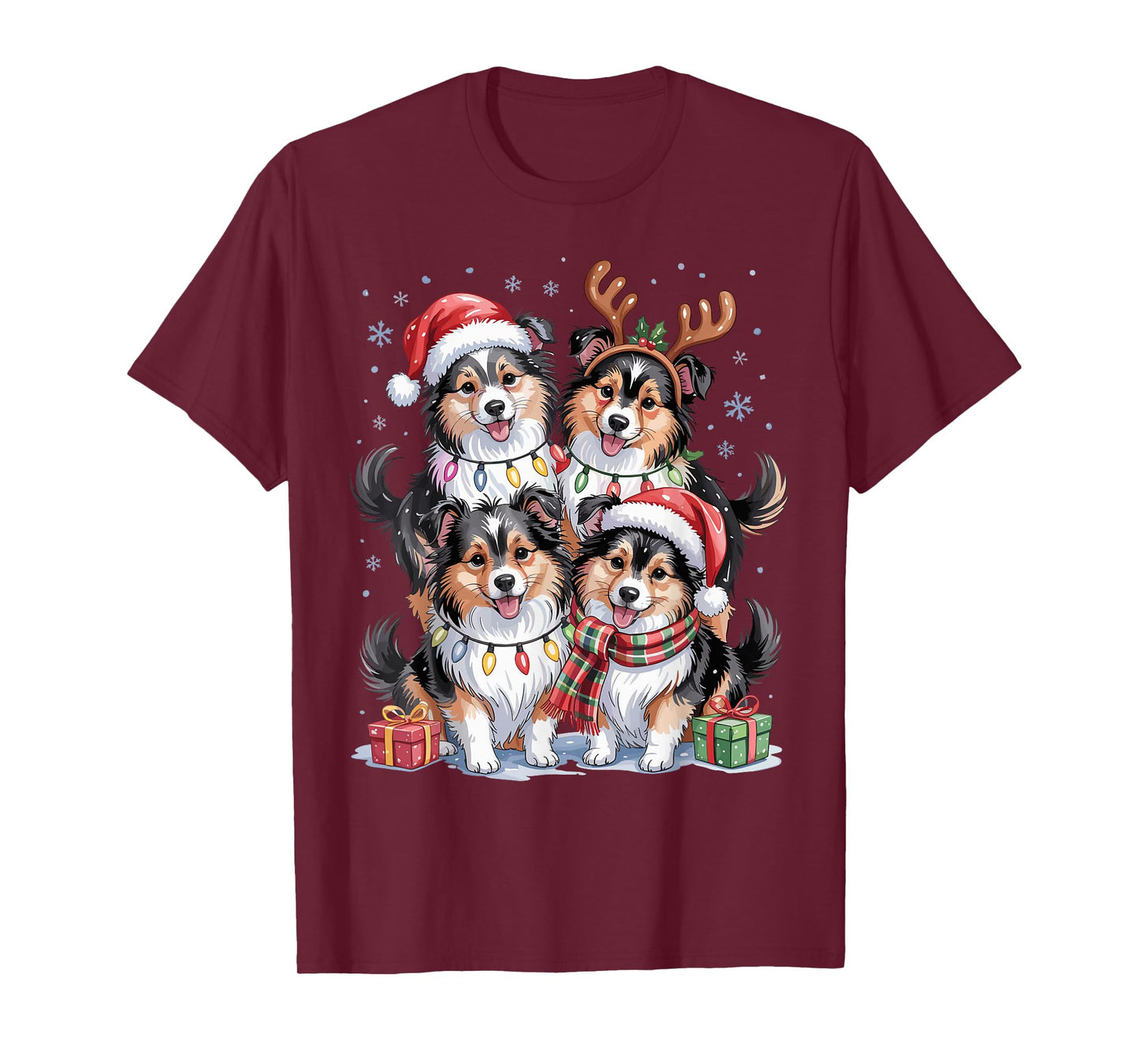 Cute Sheltie Christmas Puppies Dog Lovers Funny Holiday T-Shirt