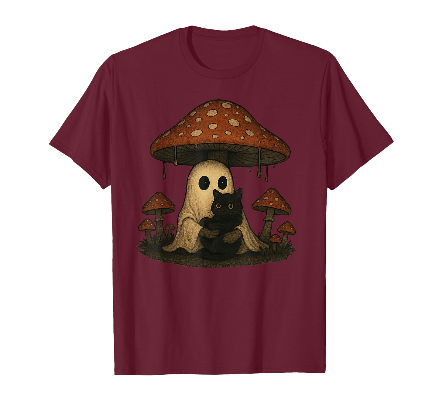 Vintage Spooky Halloween Ghost and Black Cat T-Shirt