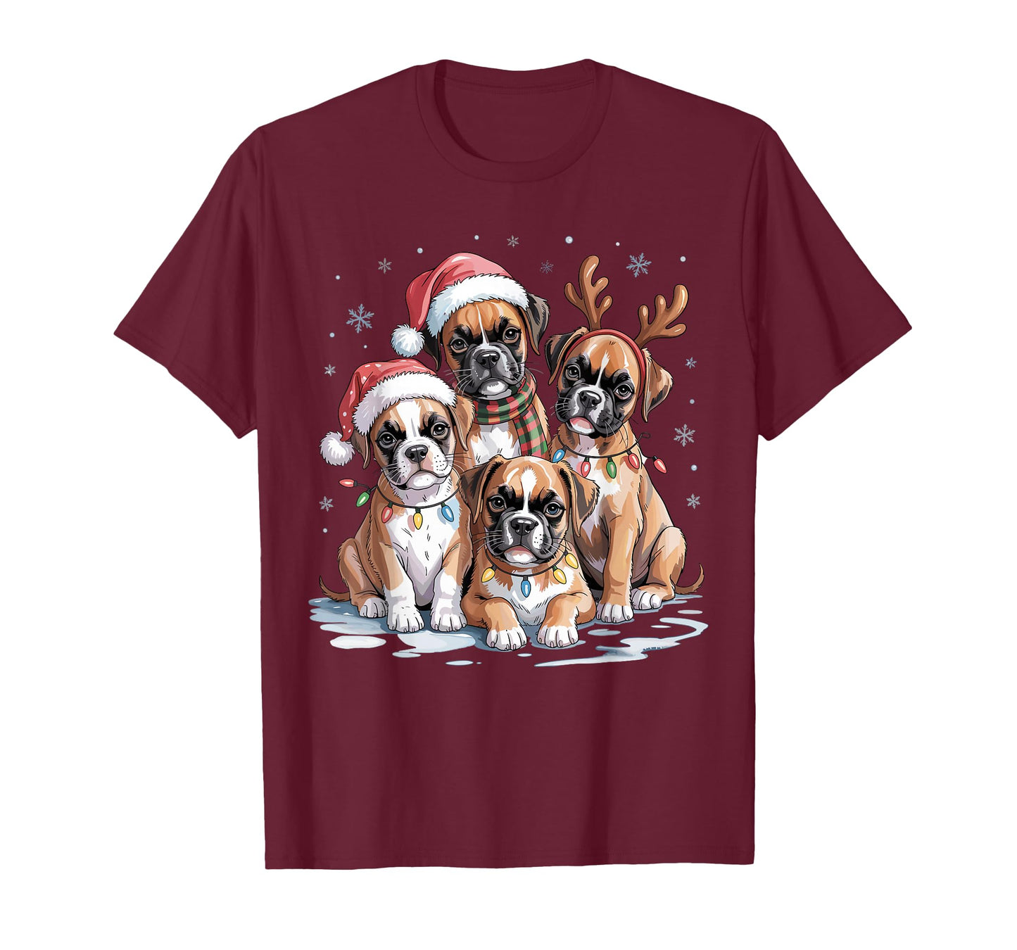 Cute Boxer Christmas Puppies Dog Lovers Funny Holiday T-Shirt