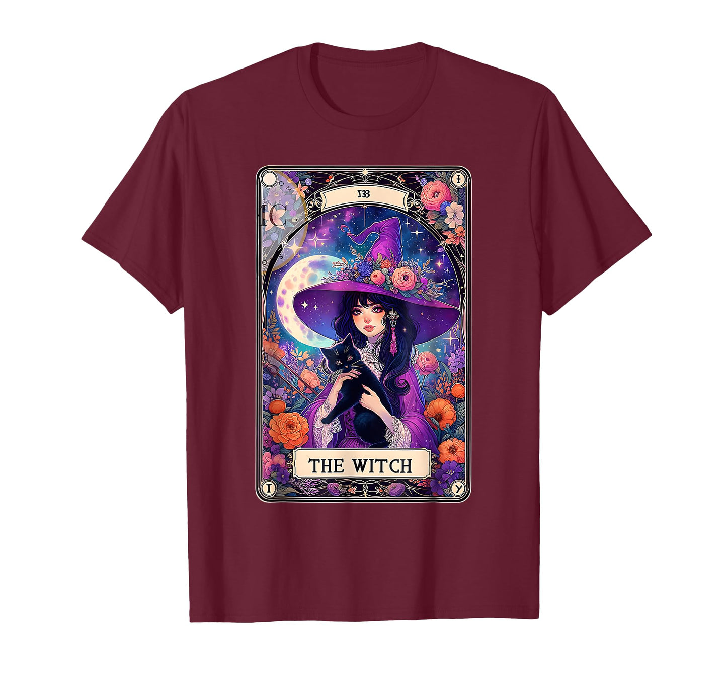 The Witch Cat Tarot Card Witch Vintage Gothic Halloween T-Shirt