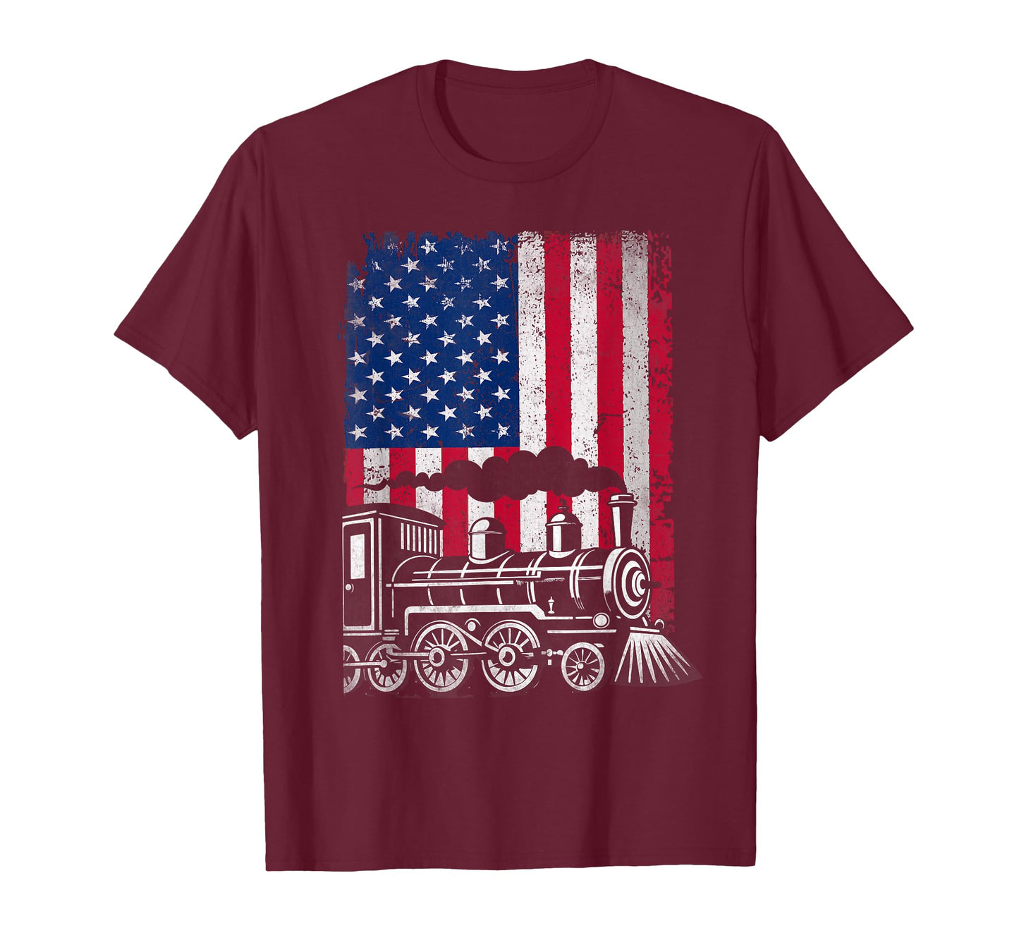 Patriotic Train Locomotive American Flag Railroad Conductor T-Shirt