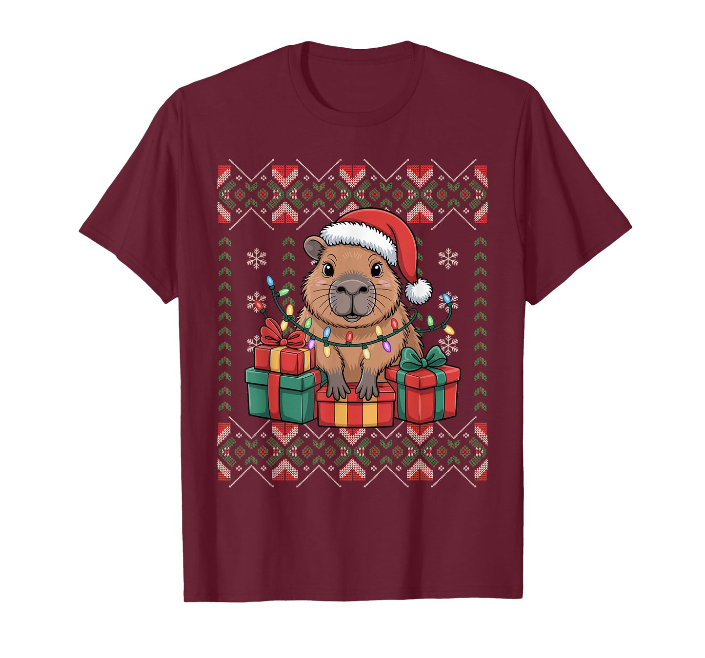 Santa Capybara Christmas Ugly Sweater Funny Holiday Pajamas T-Shirt