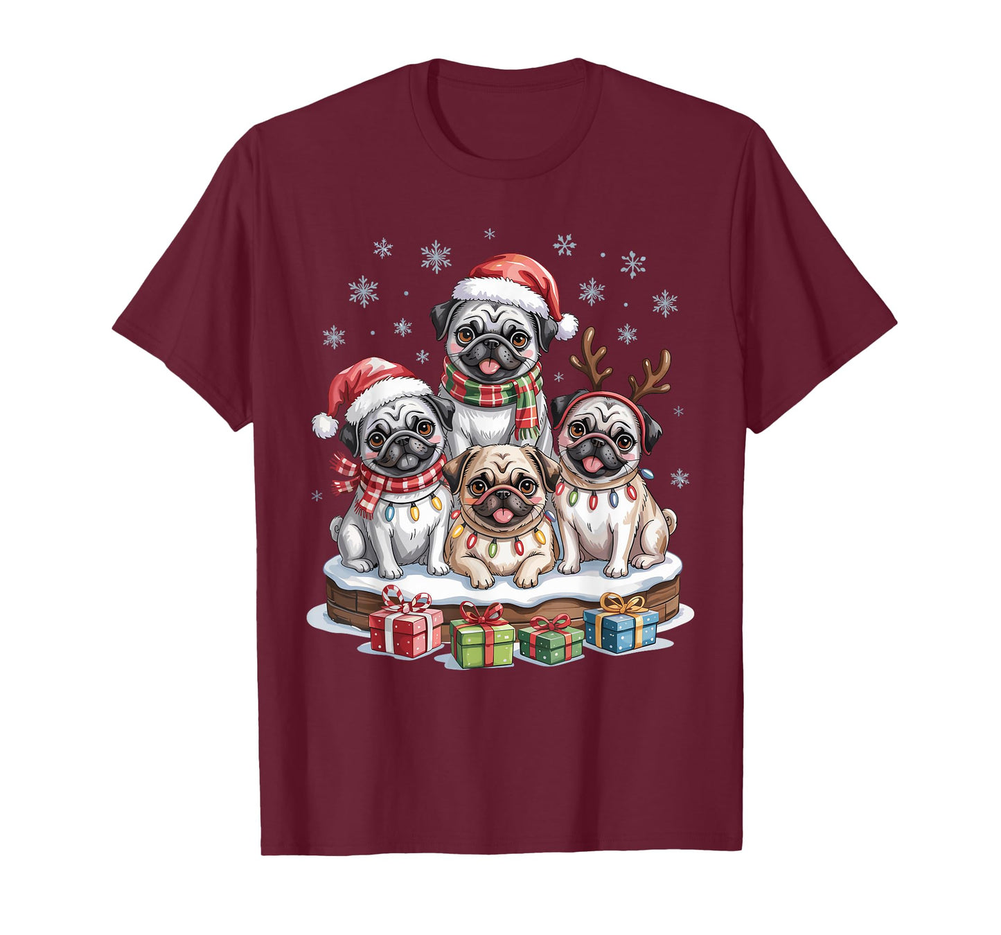 Cute Pug Christmas Puppies Dog Lovers Funny Holiday T-Shirt