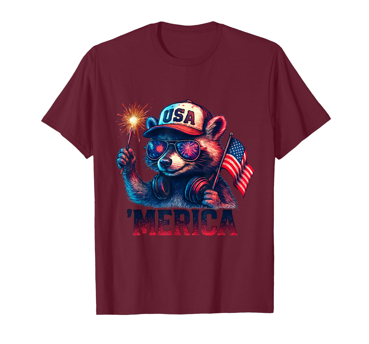 Raccoon Merica Funny Fireworks Patriotic 4th of July T-Shirt