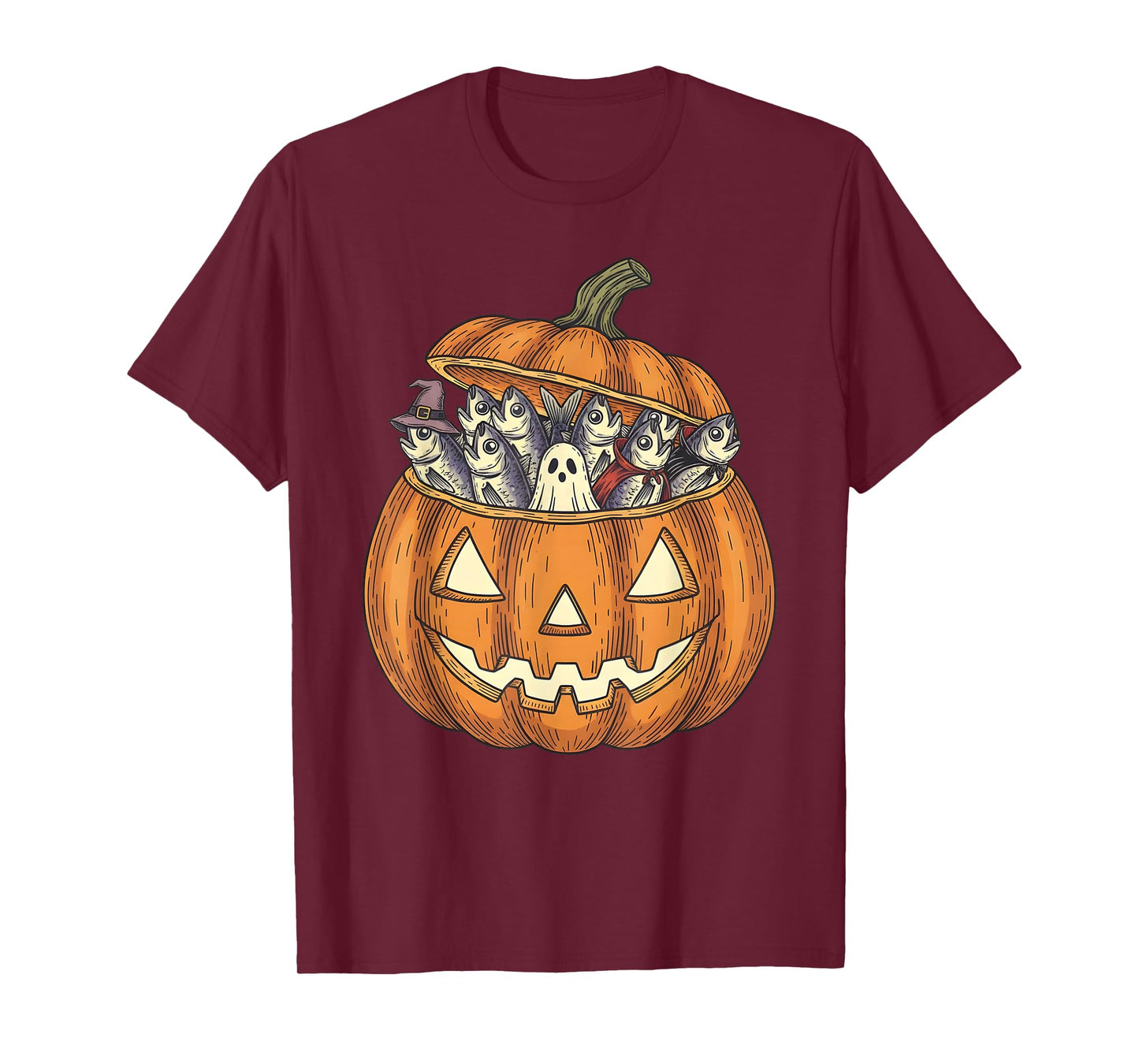 Spooky Ghost Sardine Fish Lover Pumpkin Halloween T-Shirt