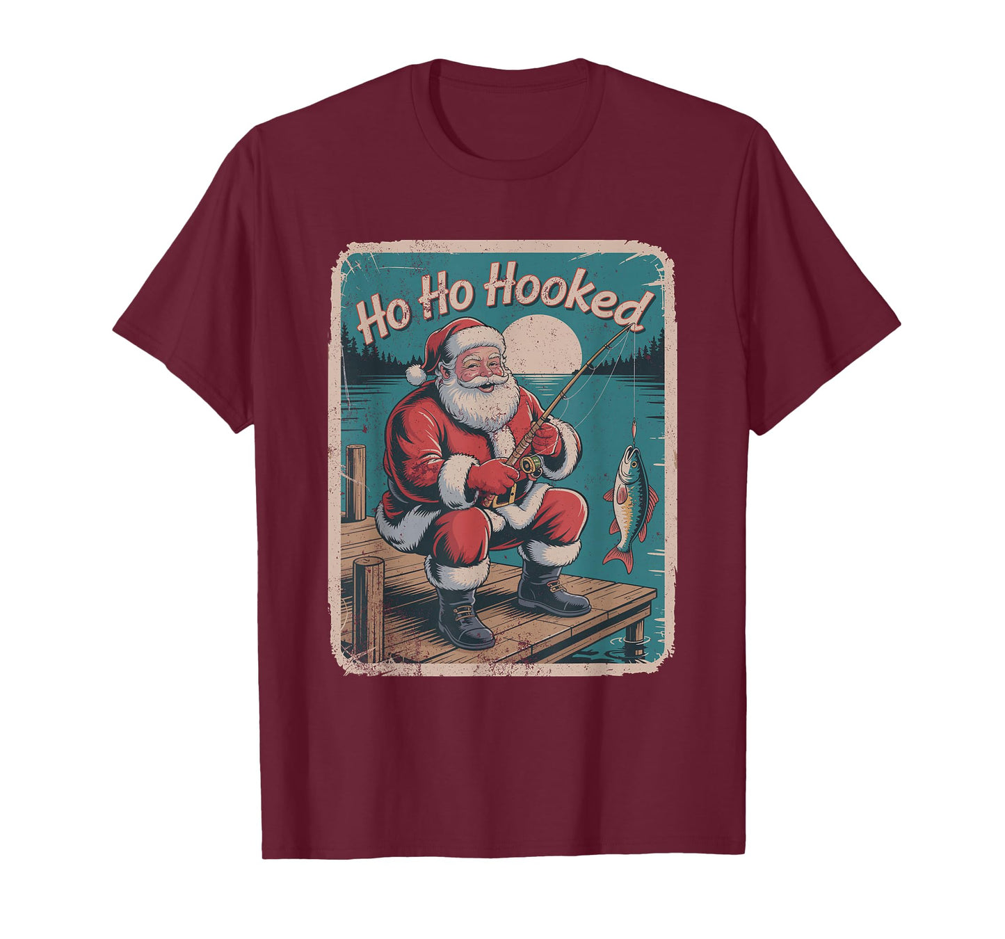 Santa Fishing Retro Vintage 90s Christmas Holiday Funny T-Shirt
