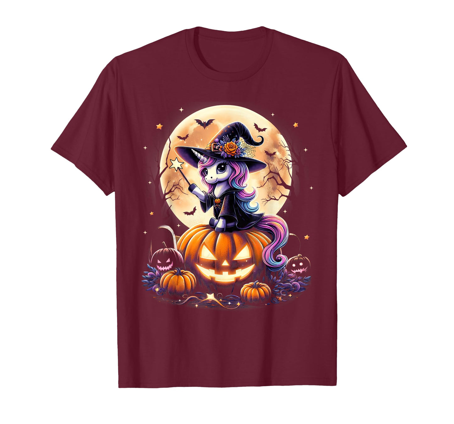 Cute Unicorn Witch Pumpkin Halloween Shirts Girls Daughter T-Shirt