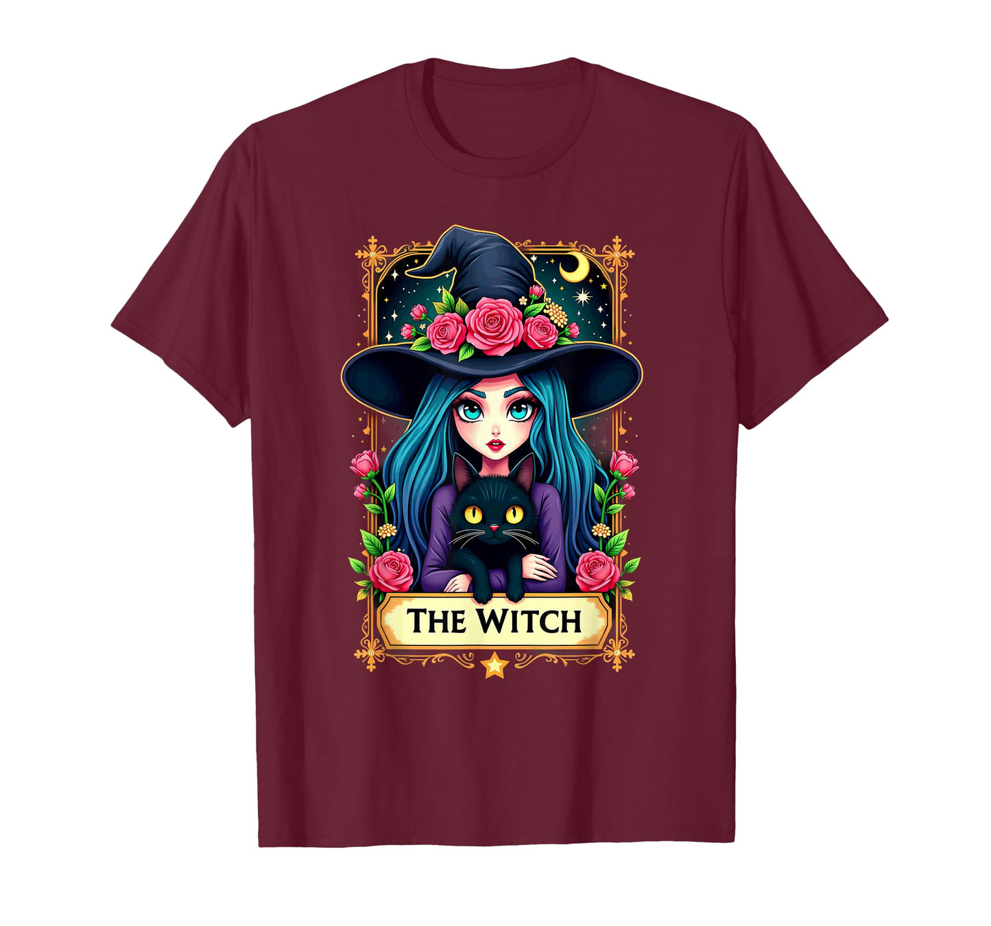 Gothic Tarot Card The Witch with Black Cat T-Shirt