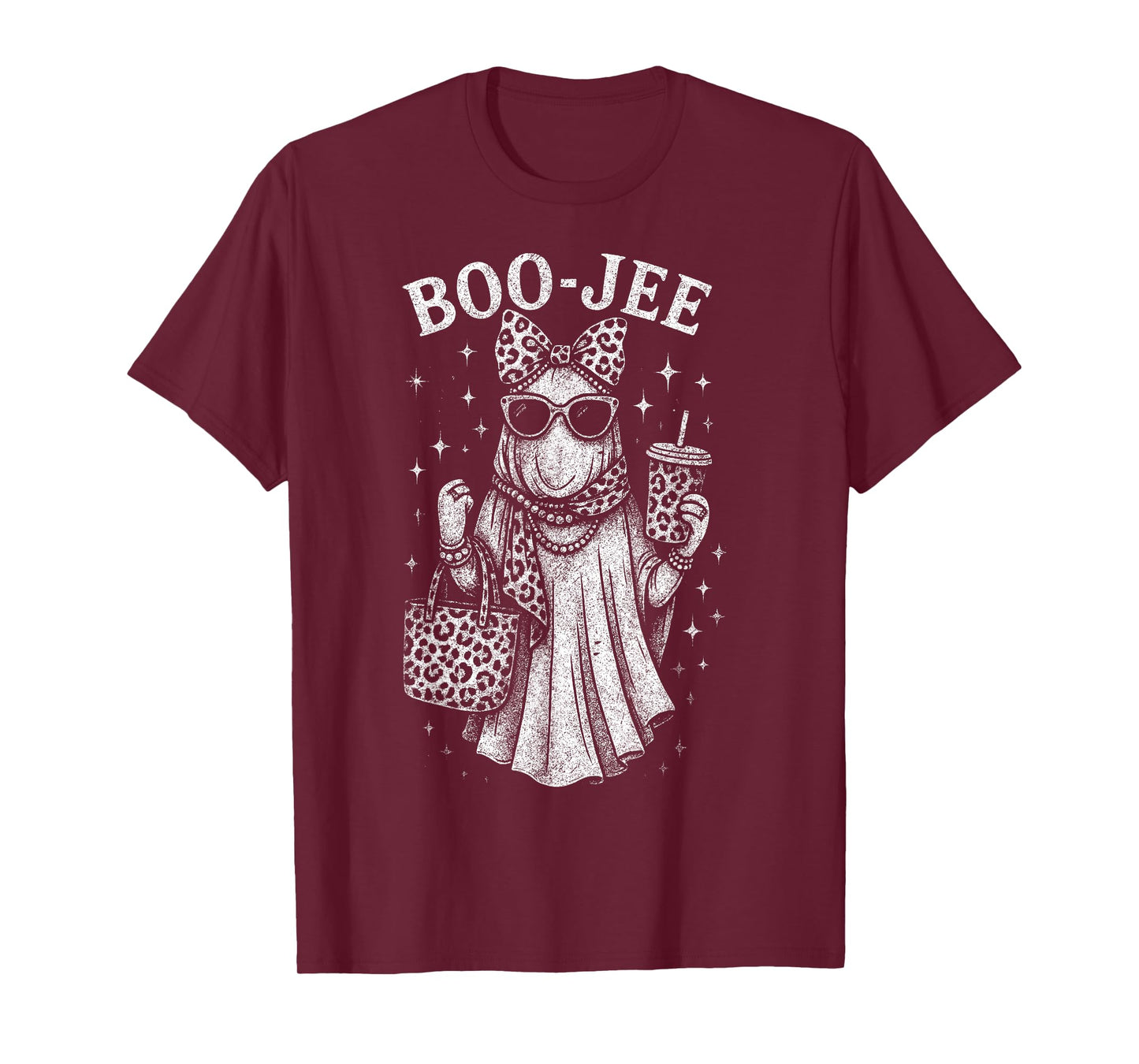 Retro Leopard Boo JEE Ghost Coffee Halloween Costumes Womens T-Shirt