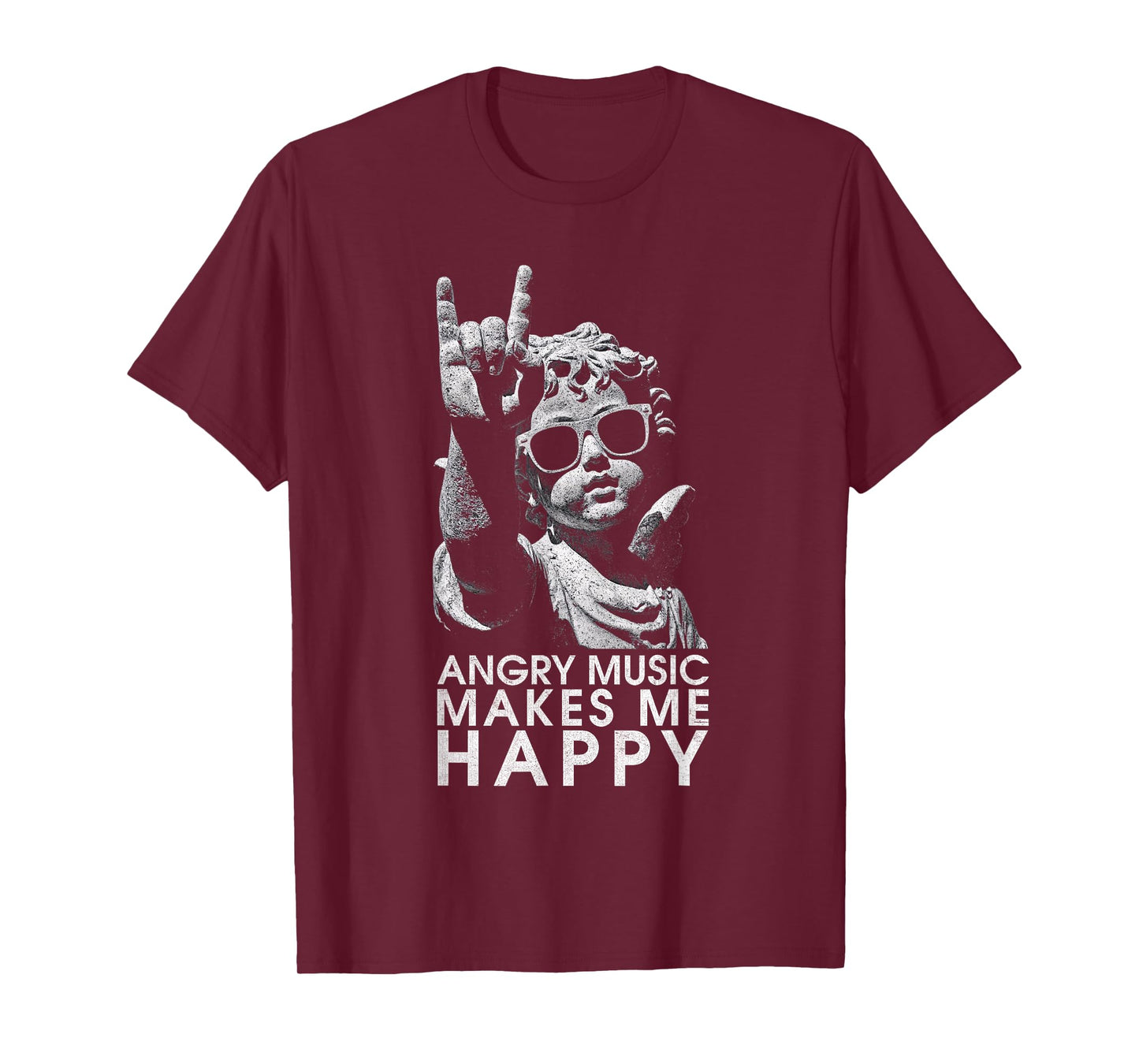 Angry Music Makes Me Happy Angel Statue Rock Hand Vintage T-Shirt
