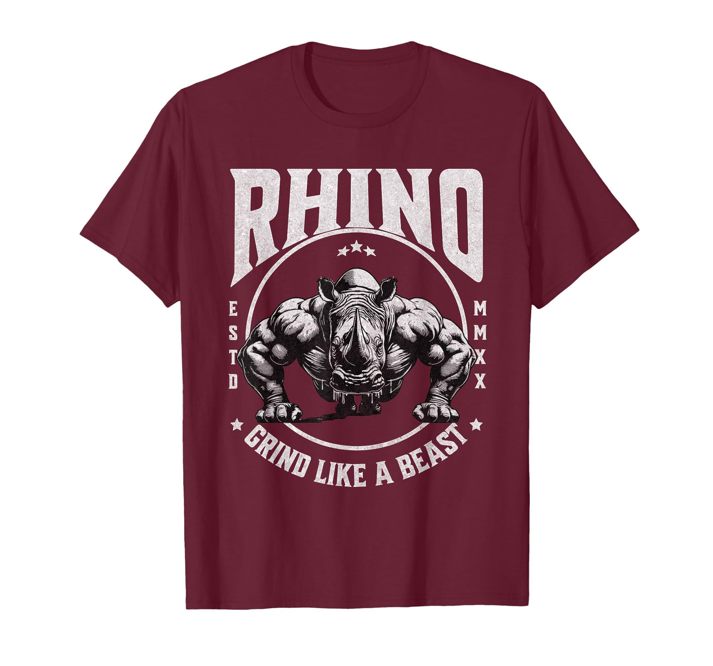 Rhino Grind Like a Beast Pushup Gym Motivation Workout T-Shirt