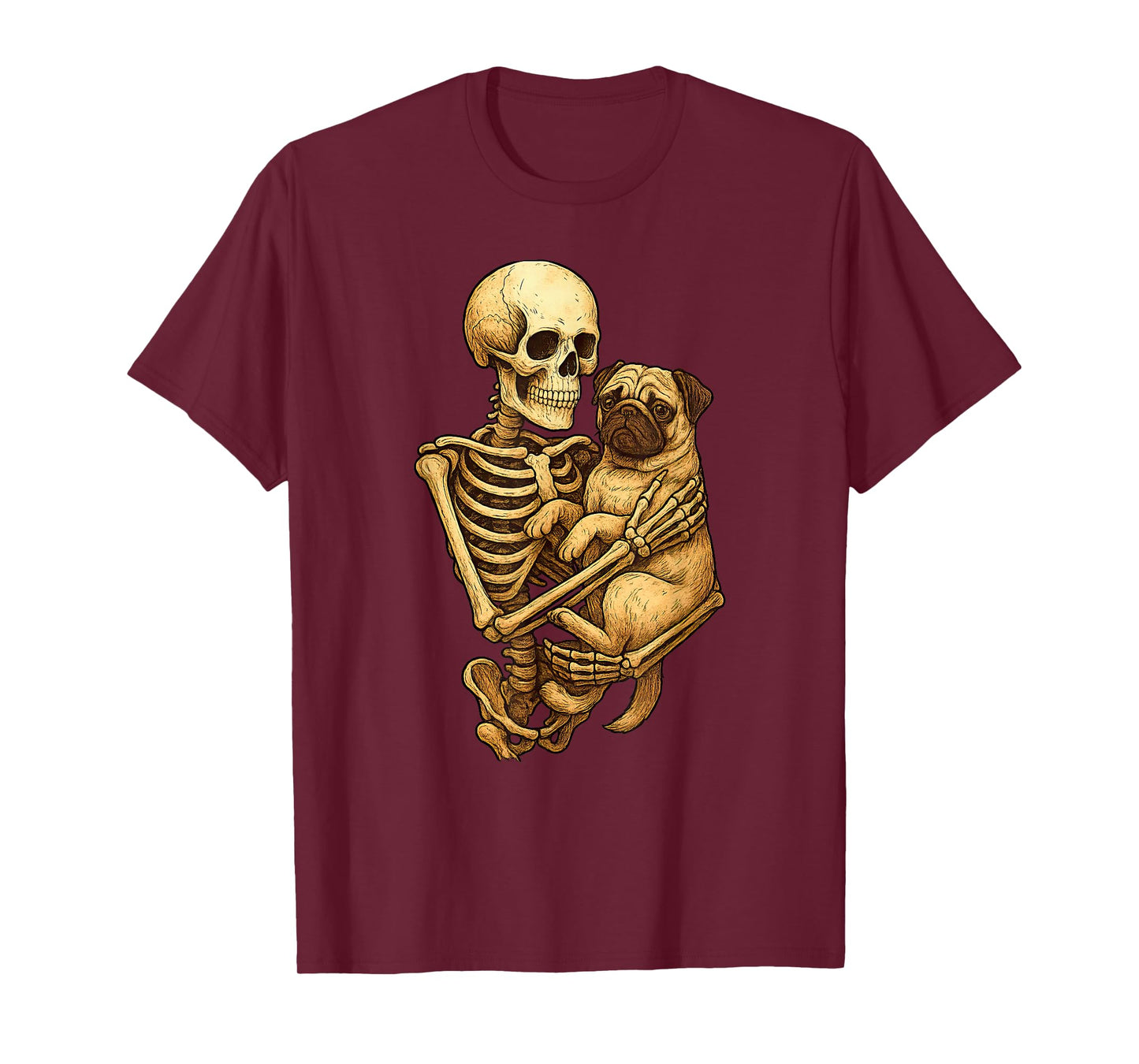 Skeleton Hugging Pug Halloween Pugs Lover Pug Mom Dad T-Shirt