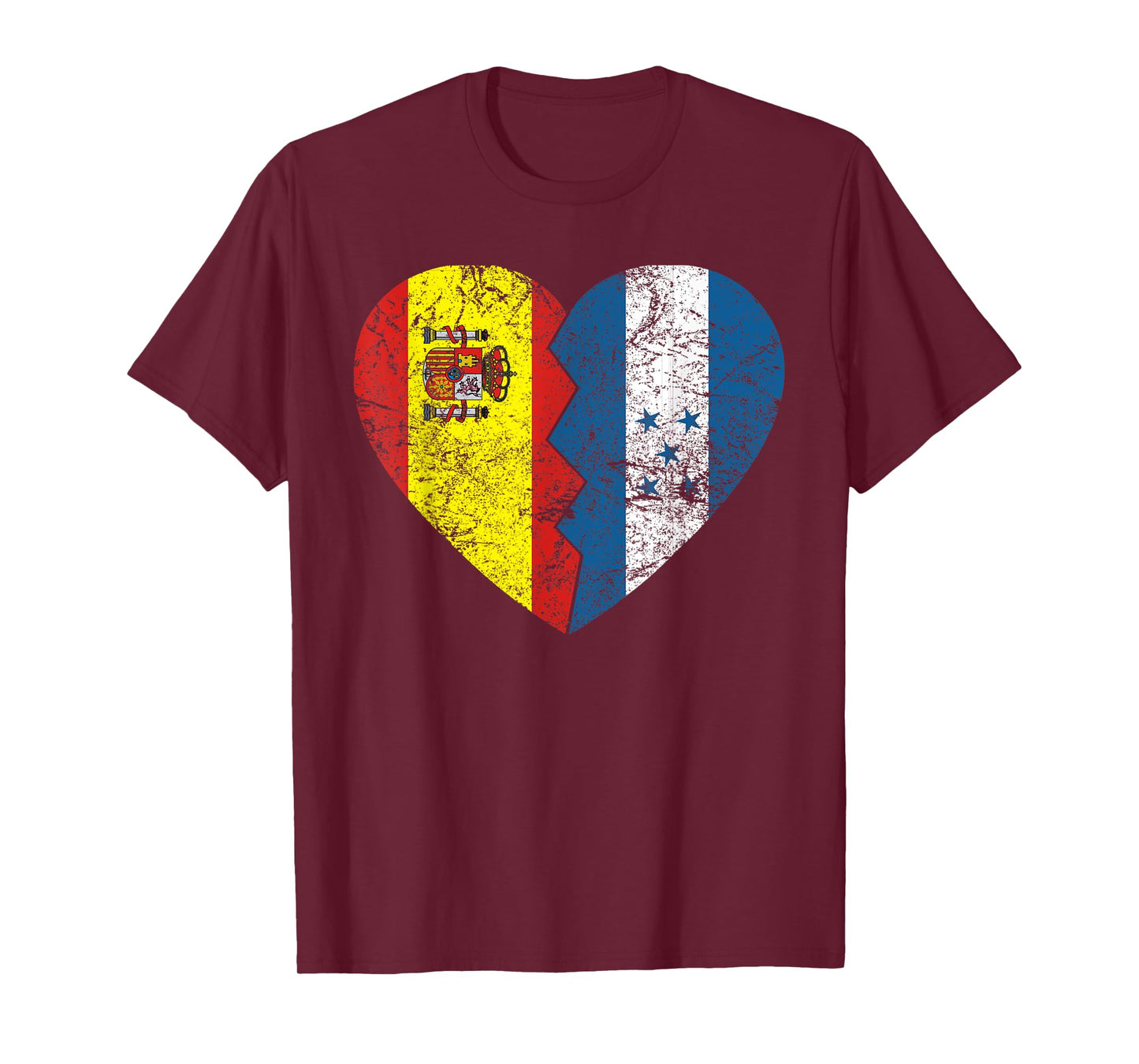 Spanish Honduran Flags Heart | Honduras Spain Roots Vintage T-Shirt