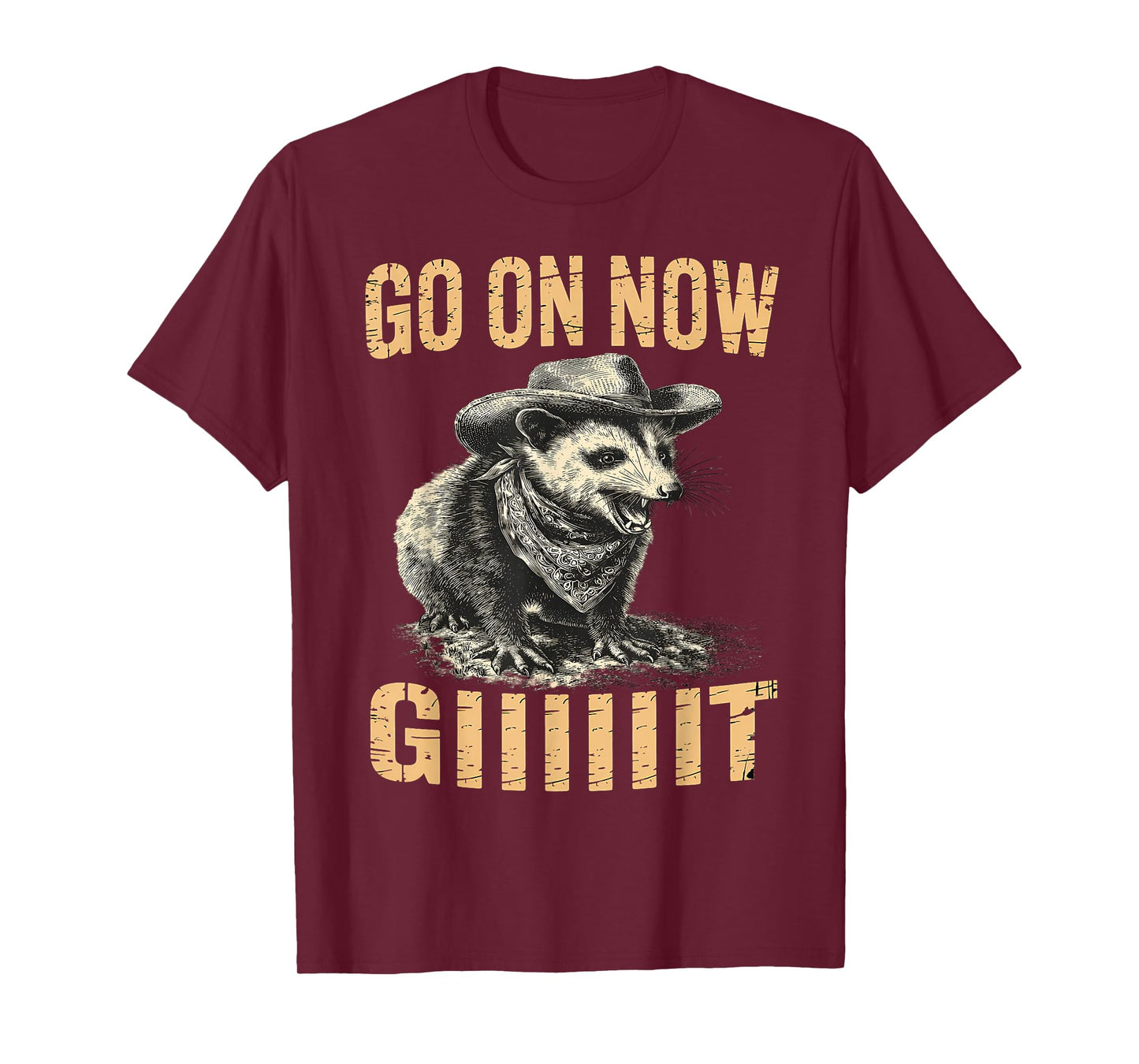 Western Country Cowboy Go On Now Git Vintage Western Opossum T-Shirt