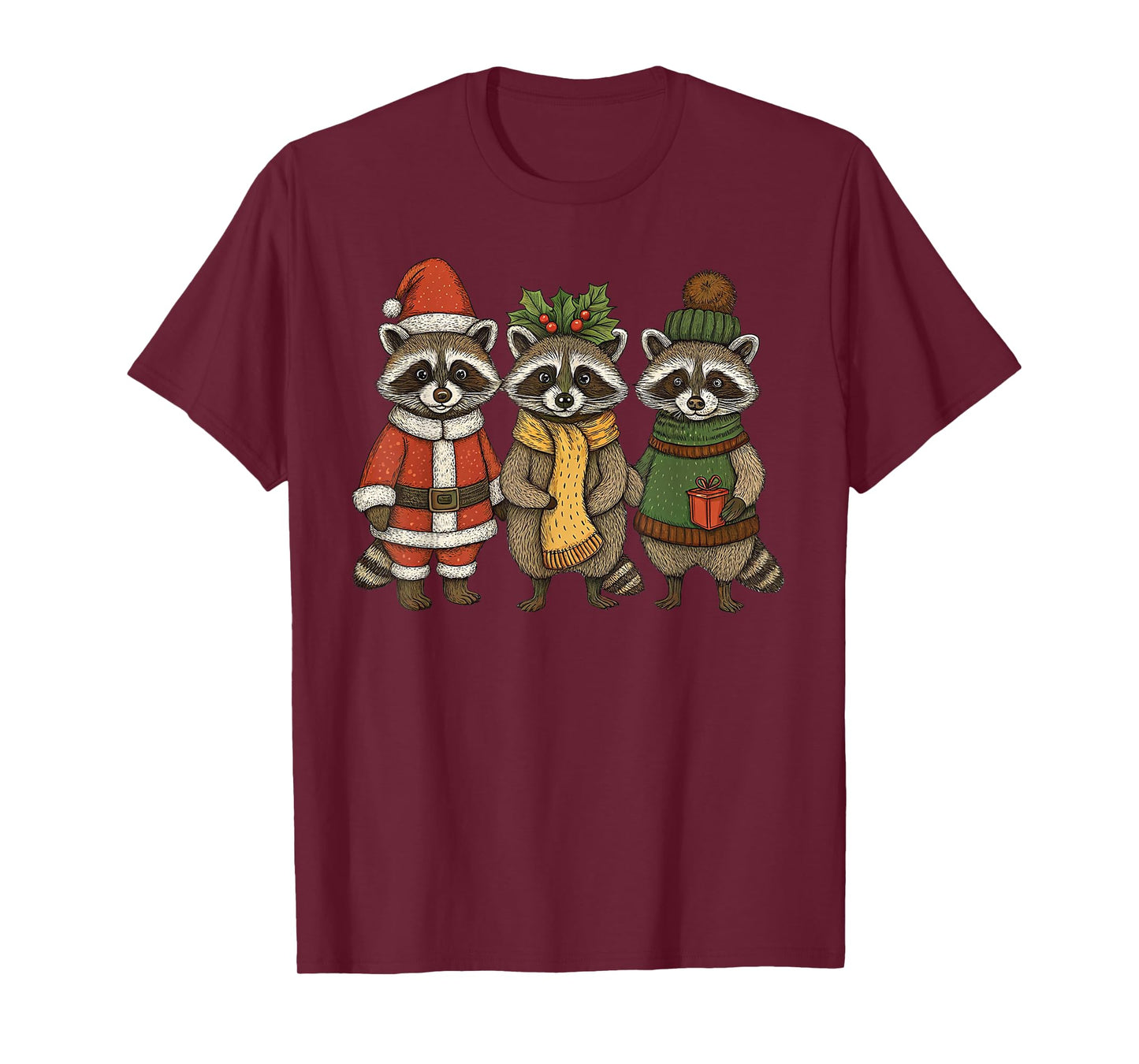 Cute Raccoon Christmas Funny Holiday Santa Claus Animal Gift T-Shirt