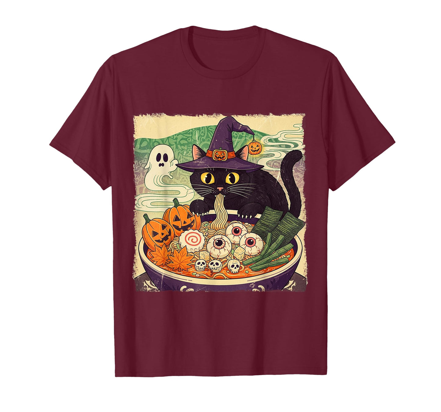 Vintage Spooky Ramen Witch Cat Retro Japanese Halloween T-Shirt