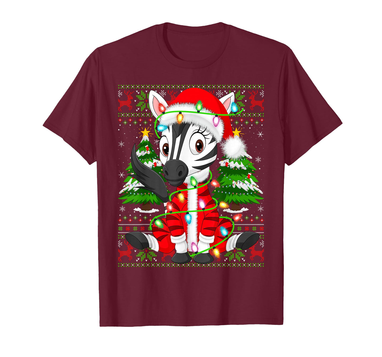 Zebra Christmas Lights Santa Costume Ugly Xmas Sweaters T-Shirt