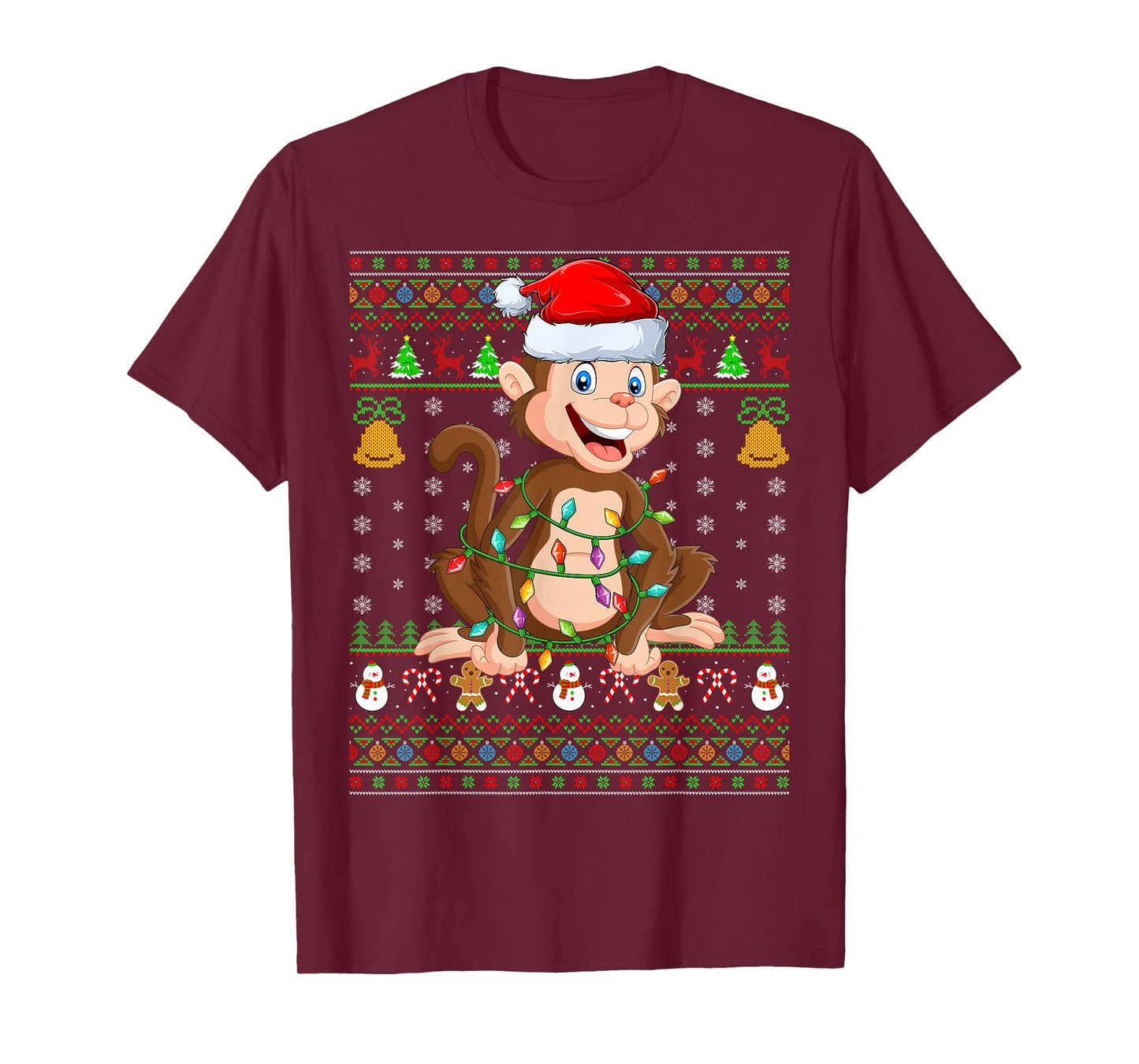 Monkey Christmas Lights Funny Monkey Ugly Sweaters Xmas T-Shirt