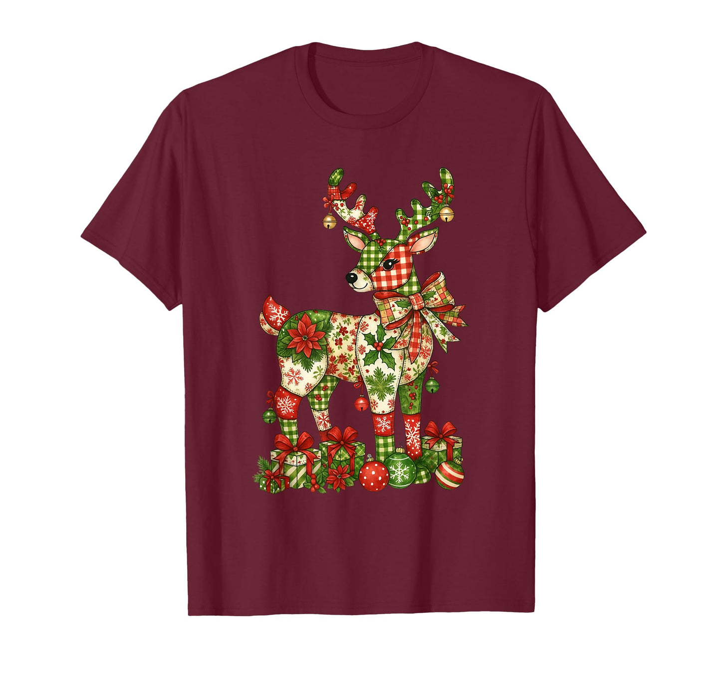 Christmas Patchwork, Reindeer Xmas, Christmas Santa Reindeer T-Shirt